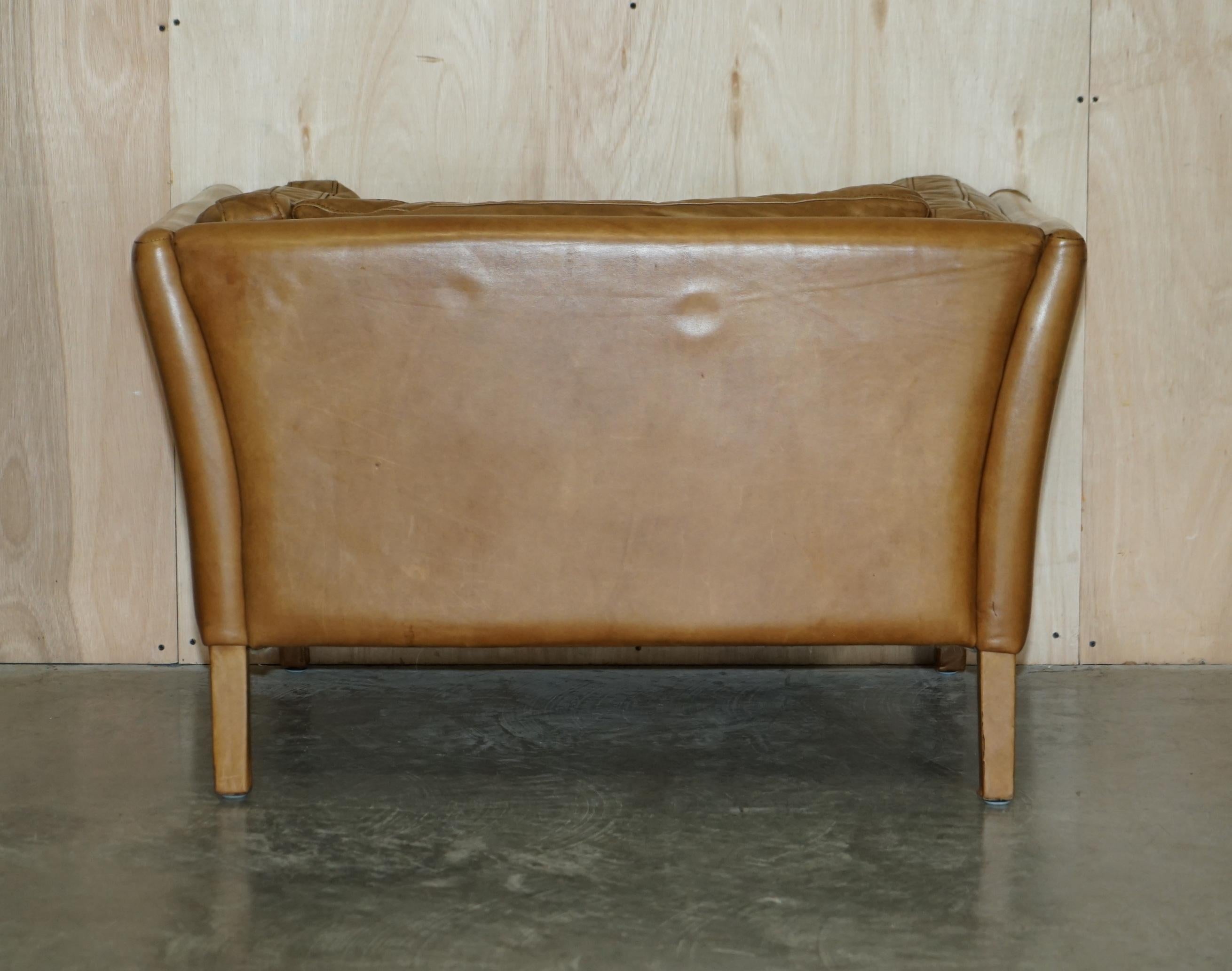 Super Comfortable Halo Groucho Tan Brown Leather Love Seat Armchair John Lewis 2