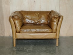 Super Comfortable Halo Groucho Tan Brown Leather Love Seat Armchair John Lewis