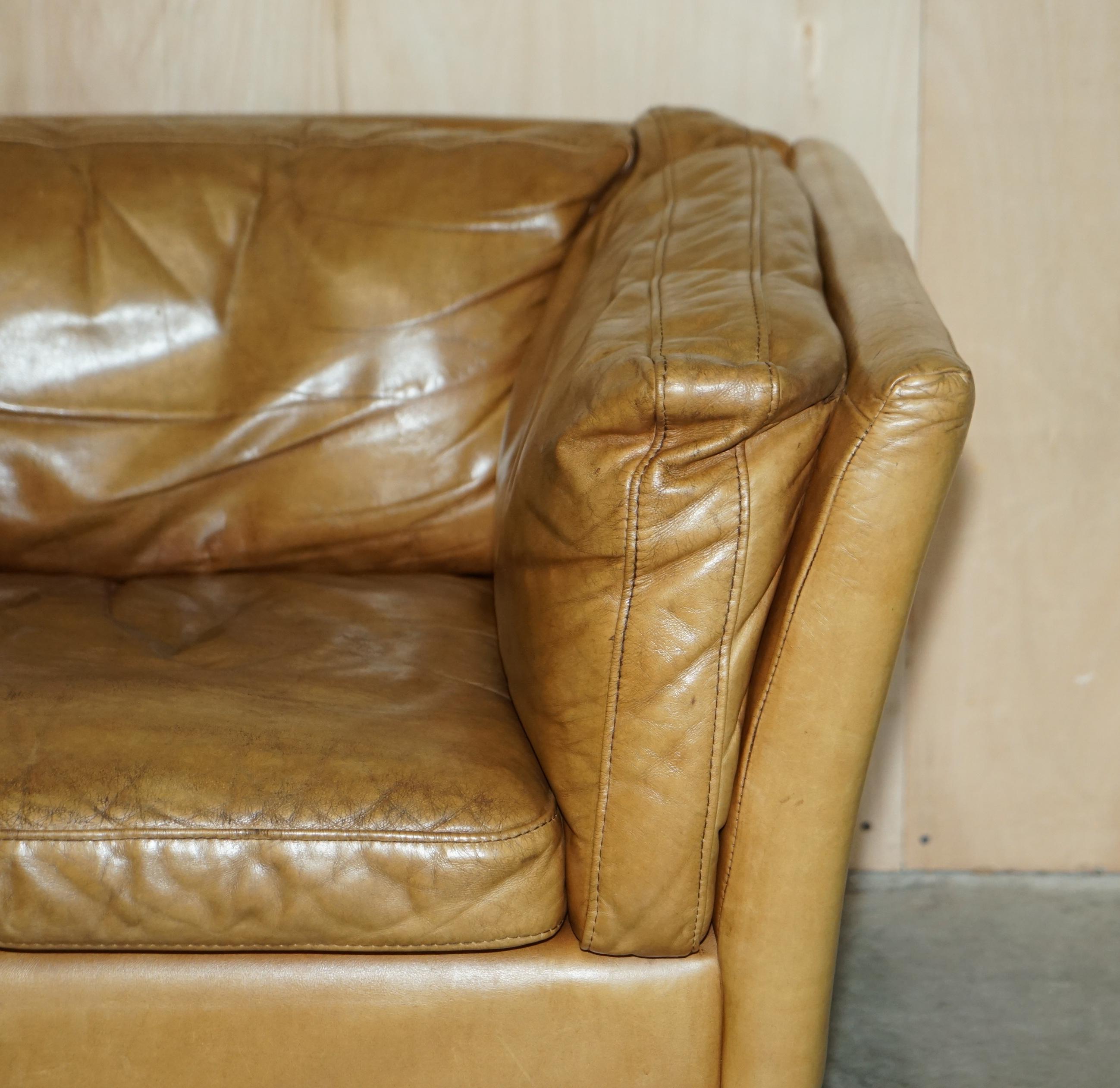 Mid-Century Modern Super Comfortable Halo Groucho Tan Brown Leather Love Seat Armchair John Lewis