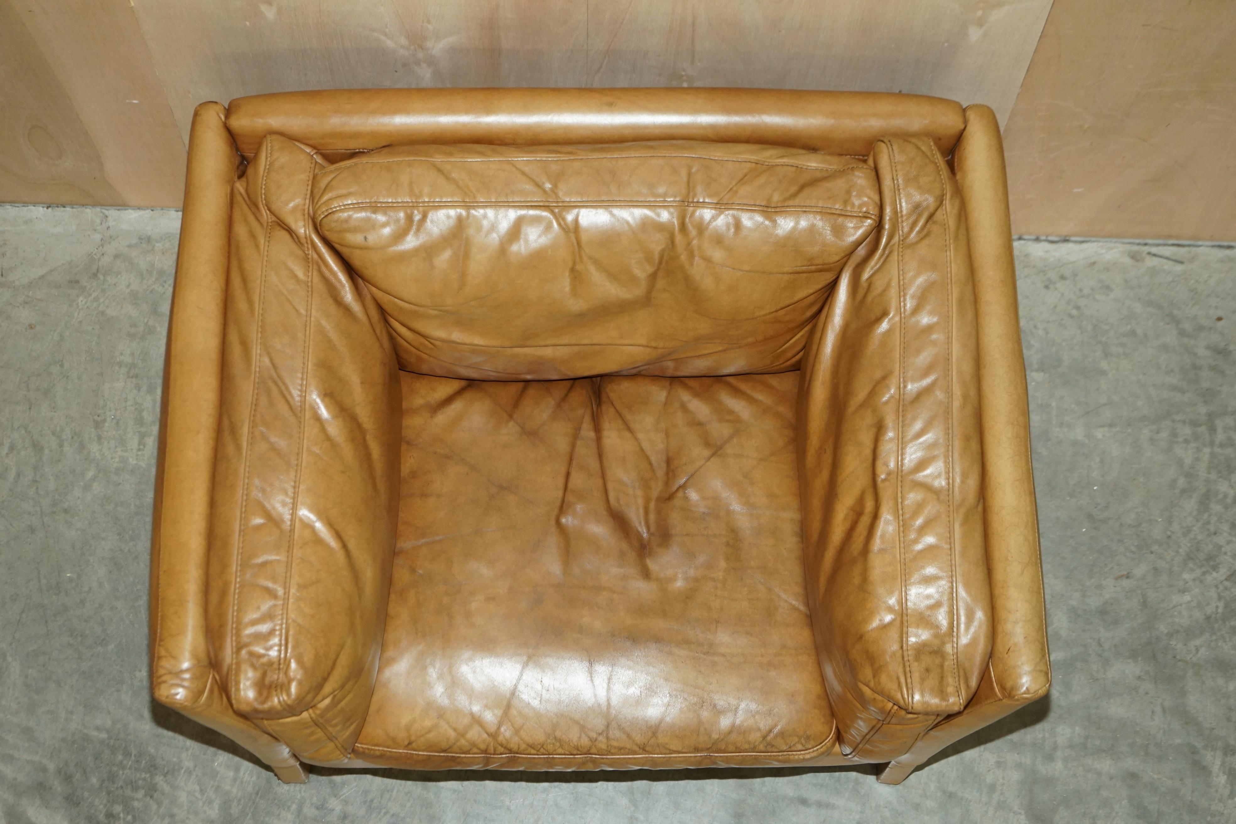 20th Century Super Comfortable Halo Groucho Tan Brown Leather Love Seat Armchair John Lewis