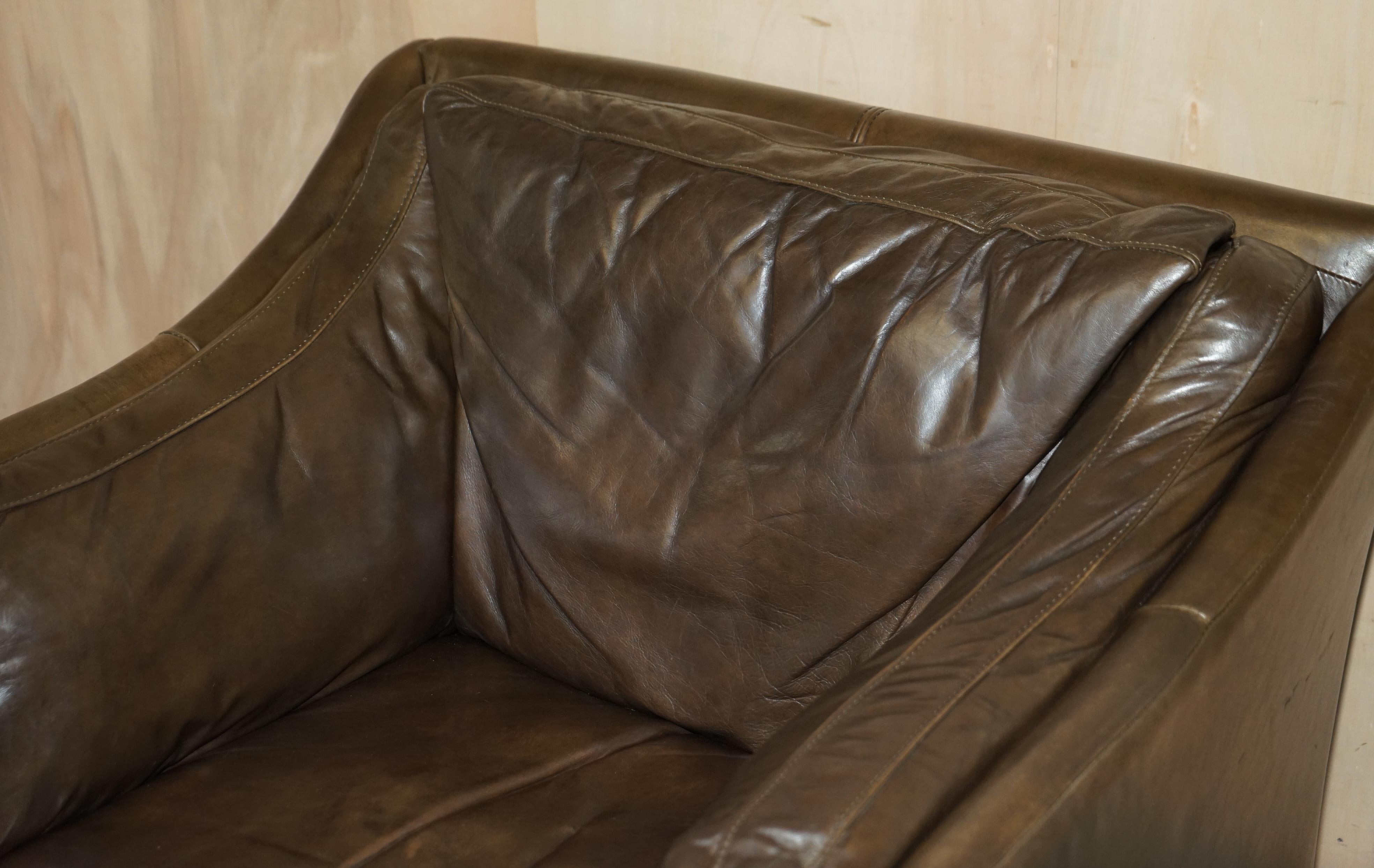 Mid-Century Modern Super Comfortable Halo Reggio Cigar Saddle Brown Leather Armchair Love Seat