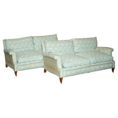 Used Super Comfortable Pair of Howard & Son's Lenygon & Morant Ticking Fabric Sofas