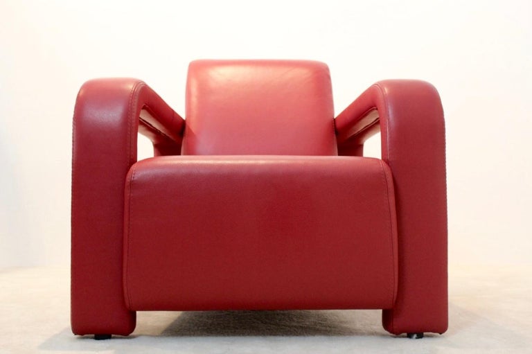 Super Comfortable Pair of Marinelli Red Leather Armchairs, Italy For Sale at 1stDibs
