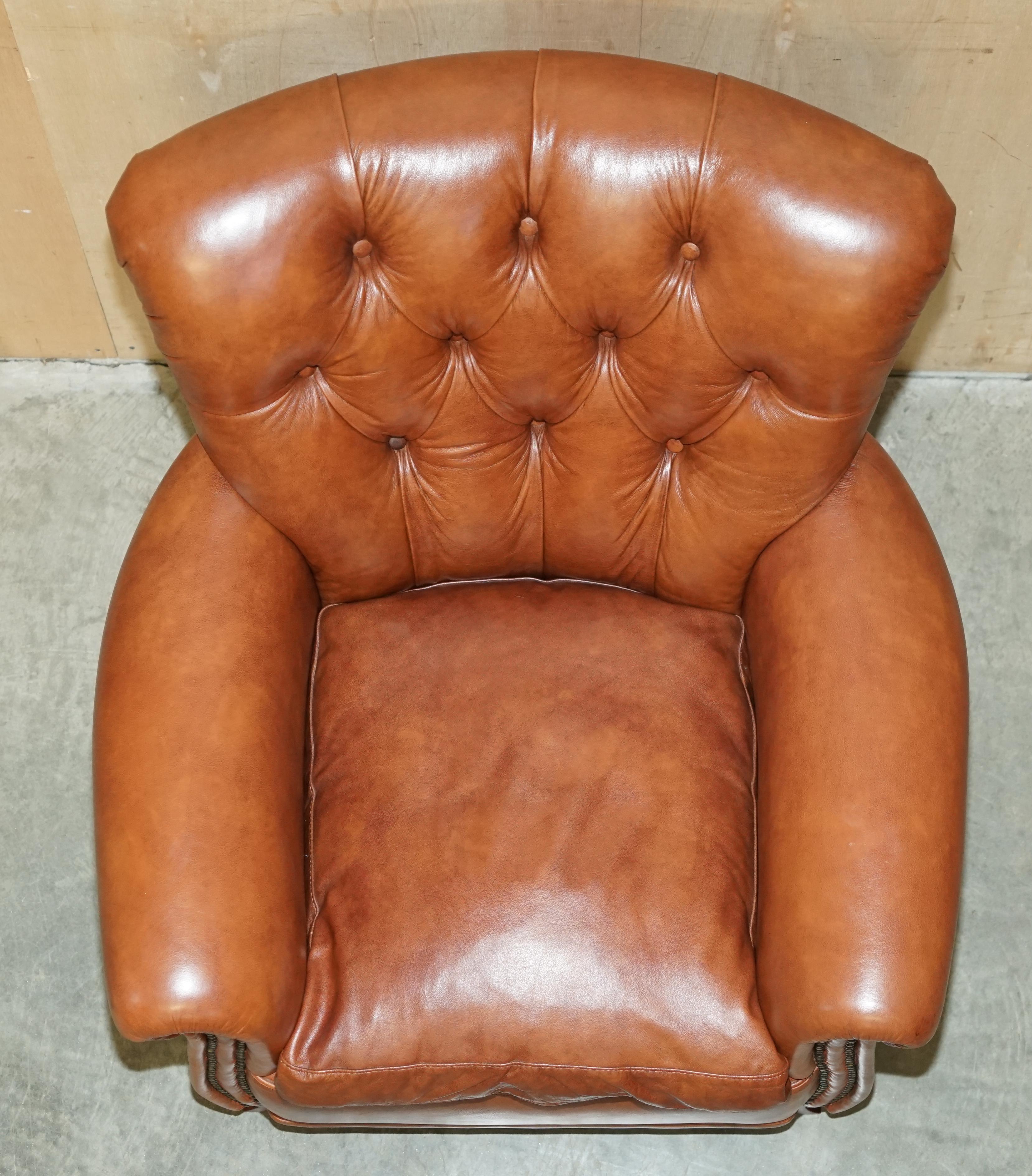 Super Comfortable Tetrad Chesterfield Brown Leather Armchair & Matching Ottman For Sale 6