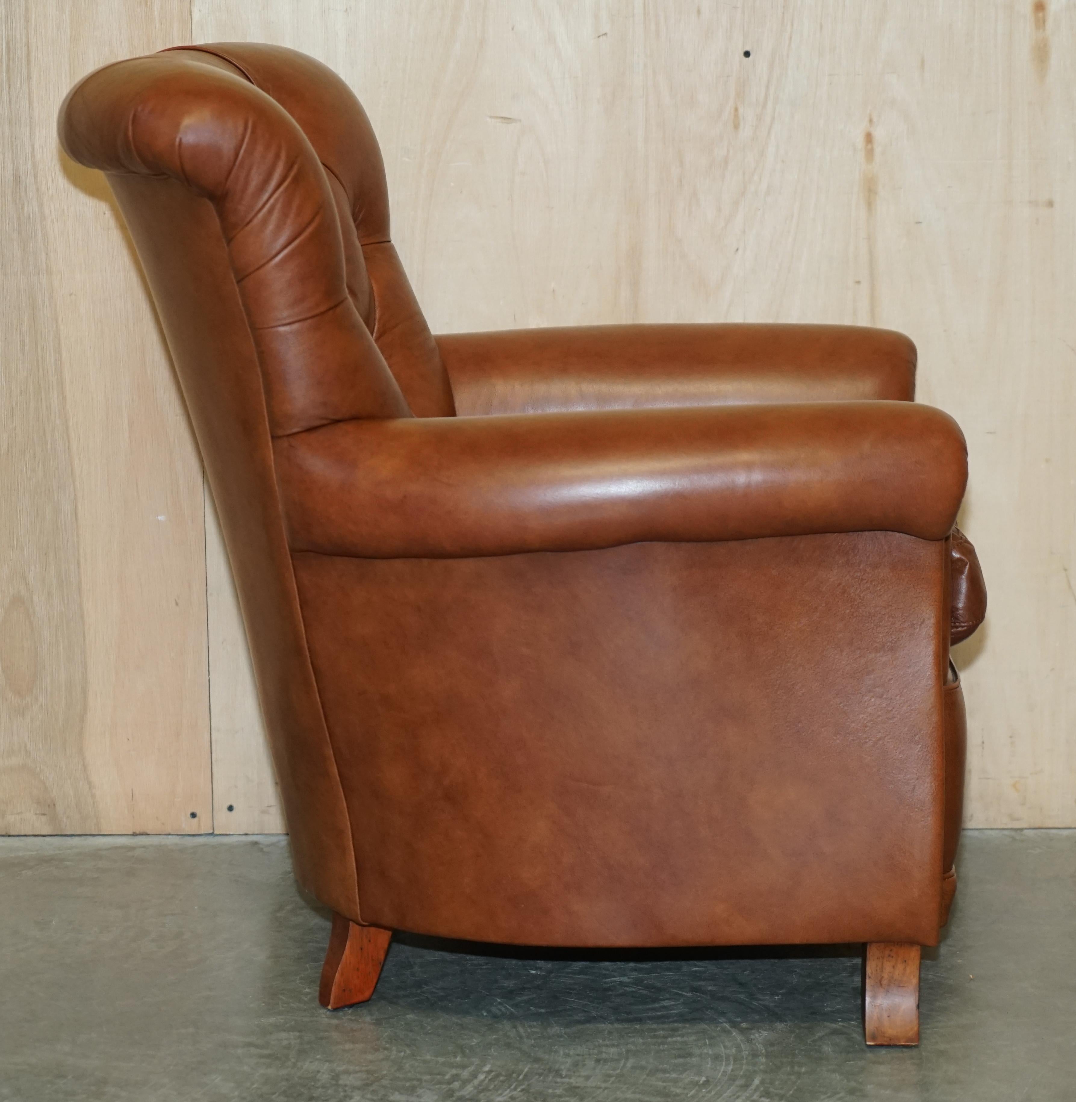 Super Comfortable Tetrad Chesterfield Brown Leather Armchair & Matching Ottman For Sale 8