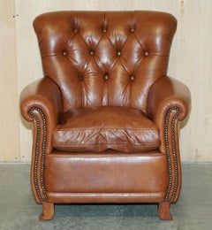 Sillón Chesterfield Tetrad de piel marrón y Ottman a juego, supercómodos