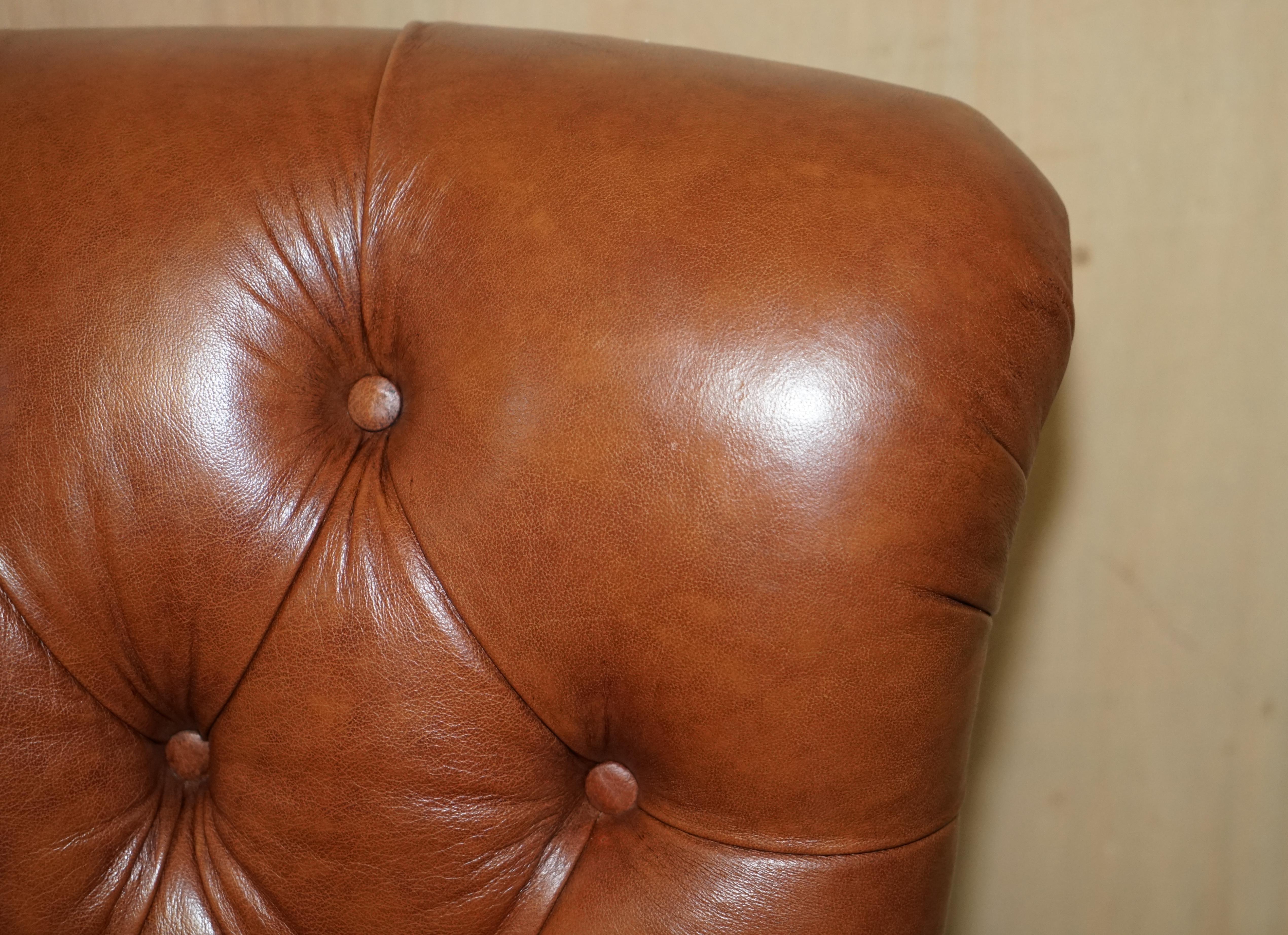 Hand-Crafted Super Comfortable Tetrad Chesterfield Brown Leather Armchair & Matching Ottman For Sale