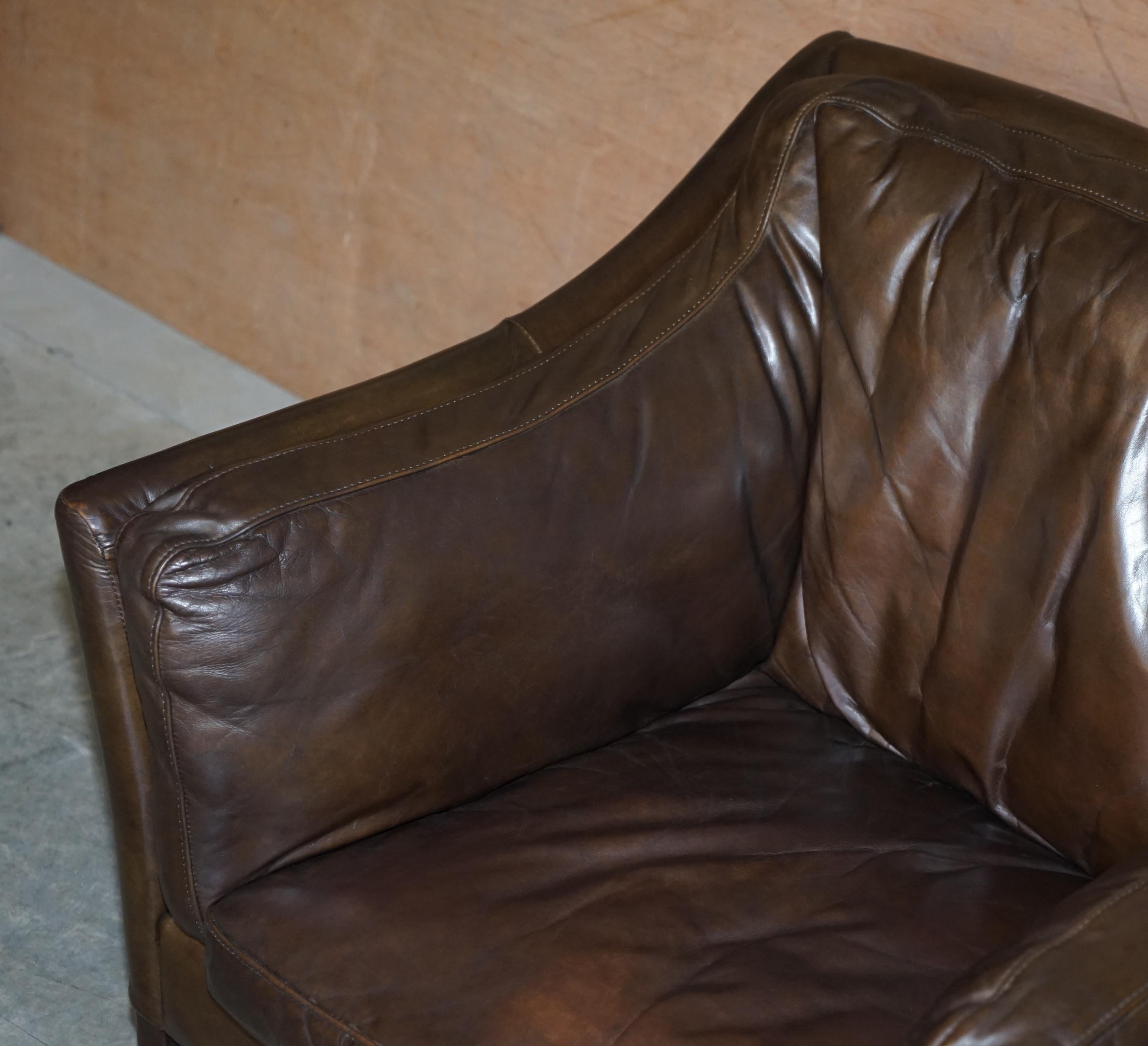 English Super Comfortable Timothy Oulton Halo Reggio Brown Leather Armchair Love Seat
