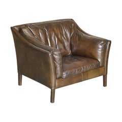 Used Super Comfortable Timothy Oulton Halo Reggio Brown Leather Armchair Love Seat