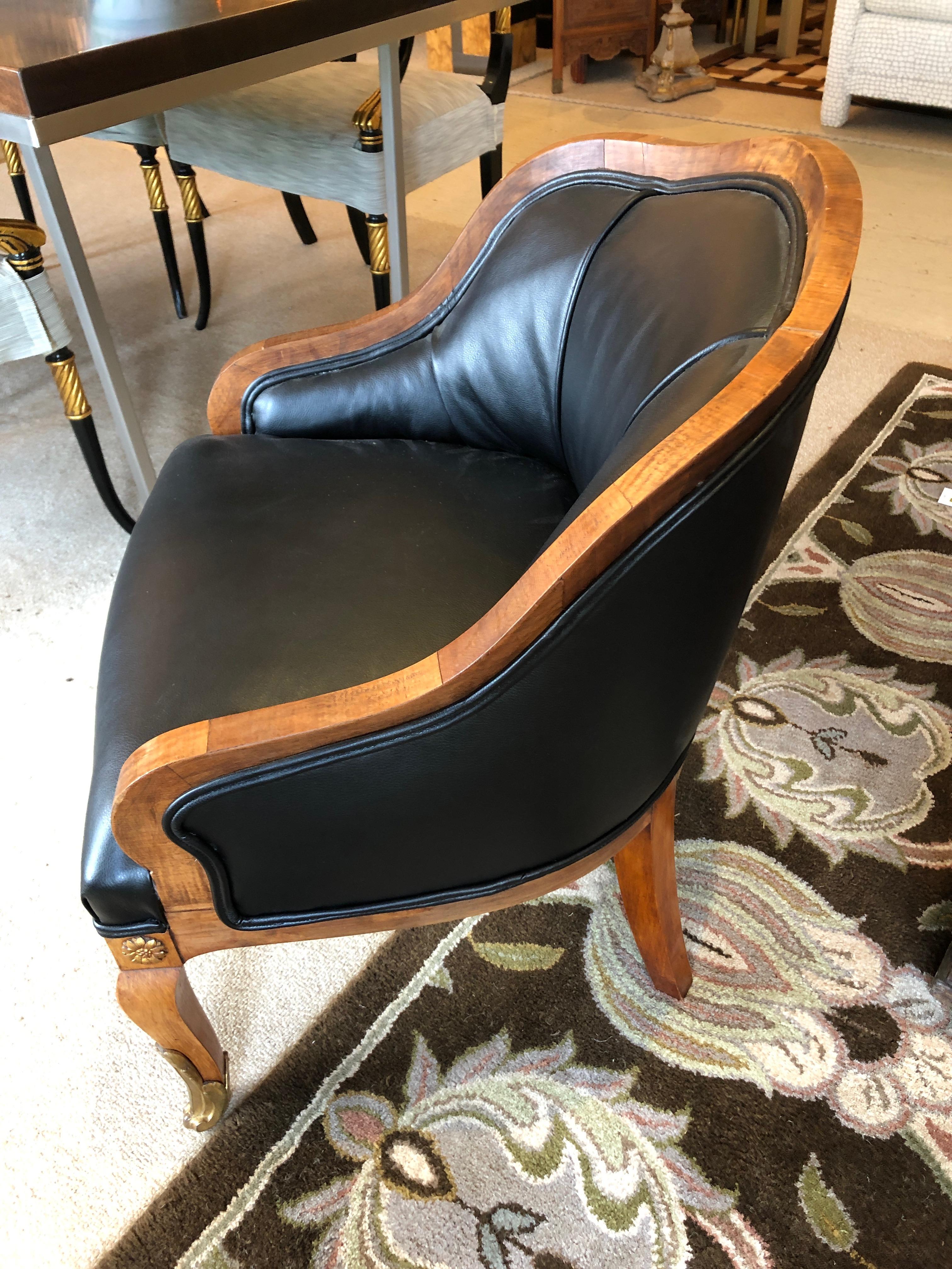 Mid-20th Century Super Comfy French Apartment Sized Mahogany and Faux Leather Club Chair
