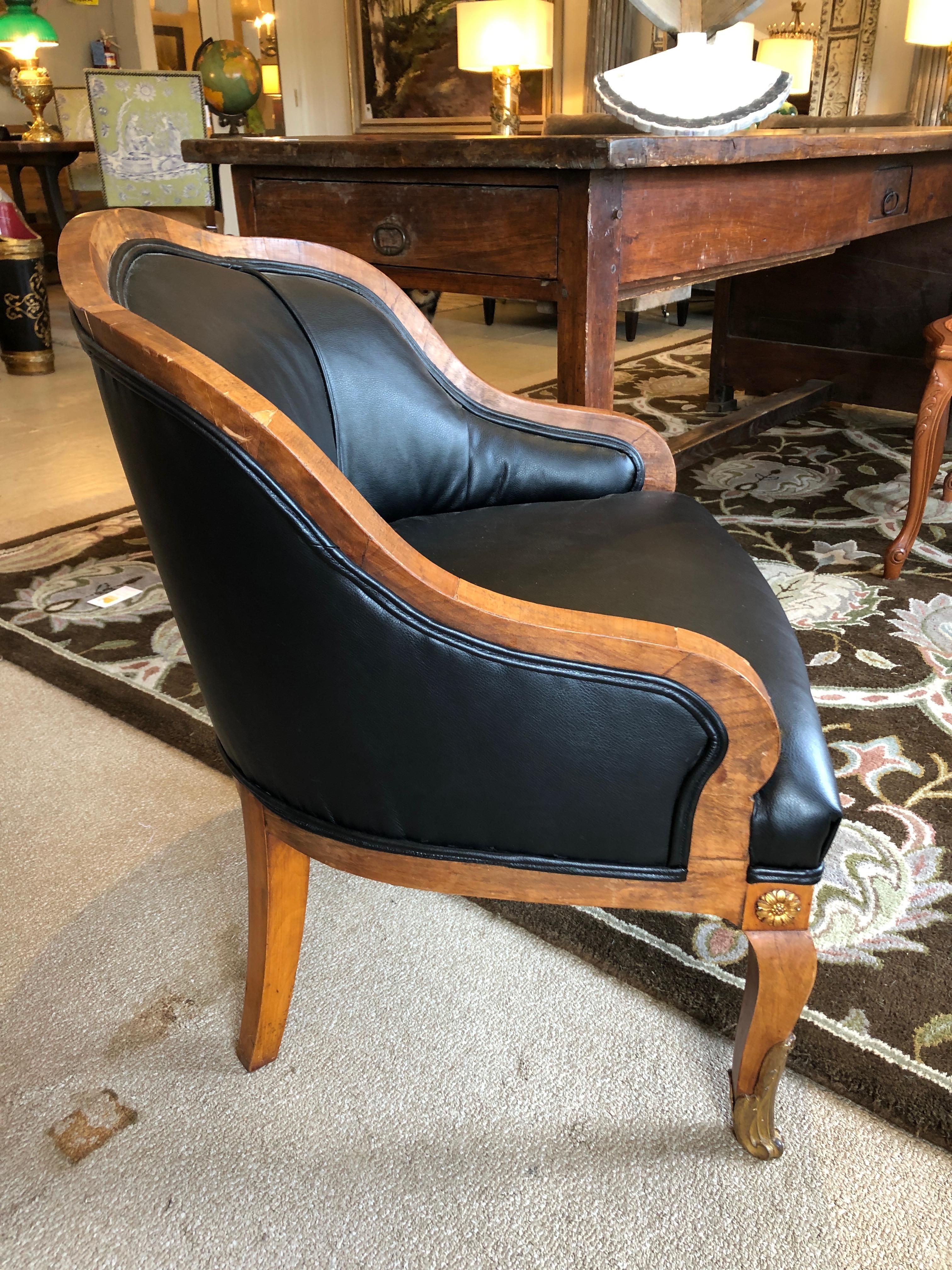 Super Comfy French Apartment Sized Mahogany and Faux Leather Club Chair 4