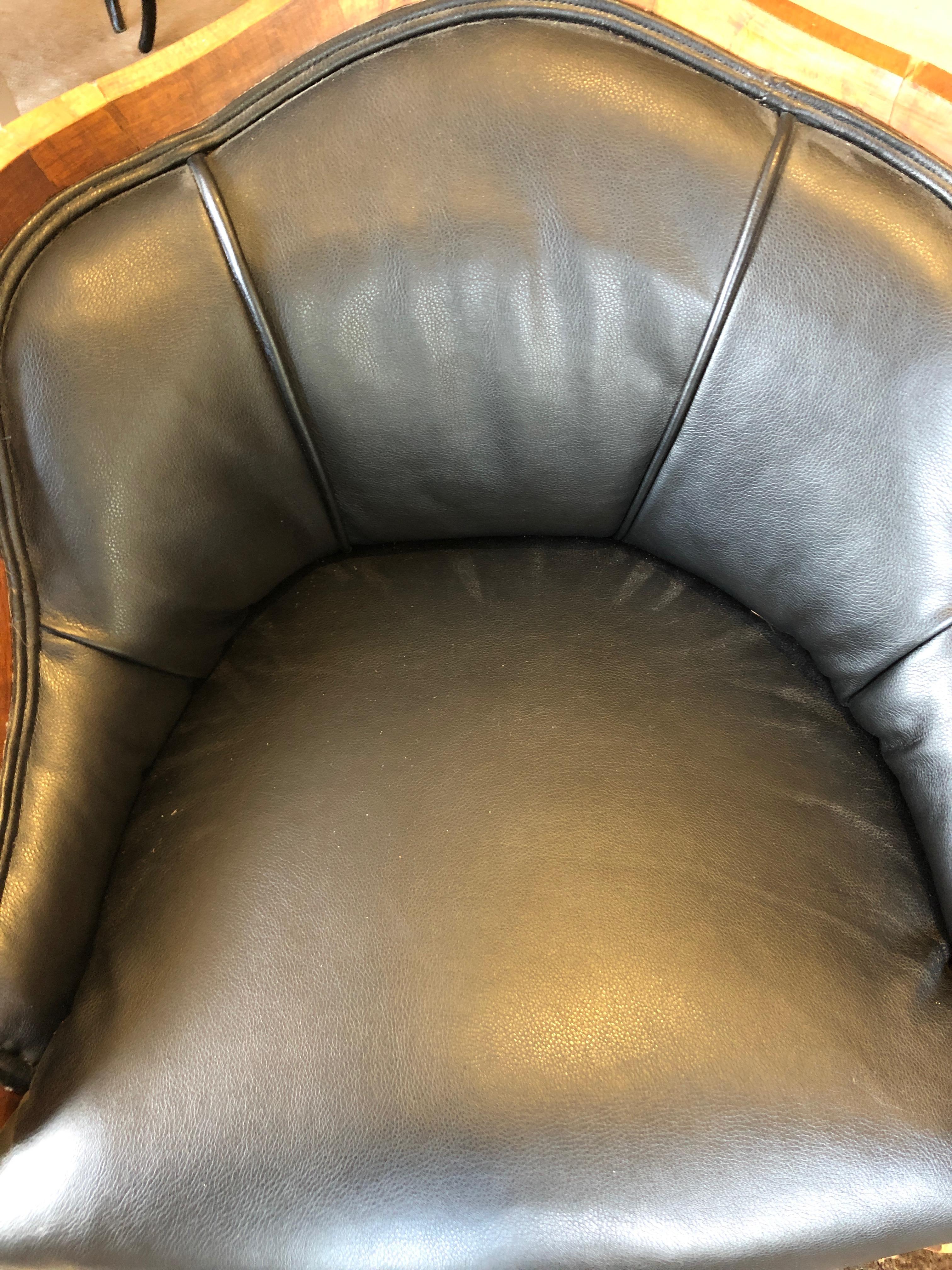 Super Comfy French Apartment Sized Mahogany and Faux Leather Club Chair 5