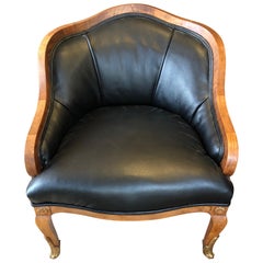 Super Comfy French Apartment Sized Mahogany and Faux Leather Club Chair