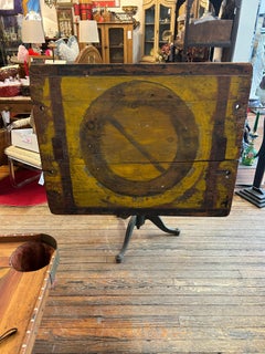 Super Cool Antique Distressed Tilt Top Work Table with Iron Pedestal Base