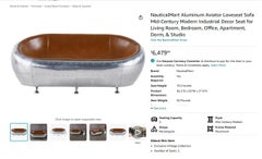 SUPER COOL AVIATOR Style HAND HAMMERED ALUMINiUM & BROWN LEATHER TWO SEAT SOFA