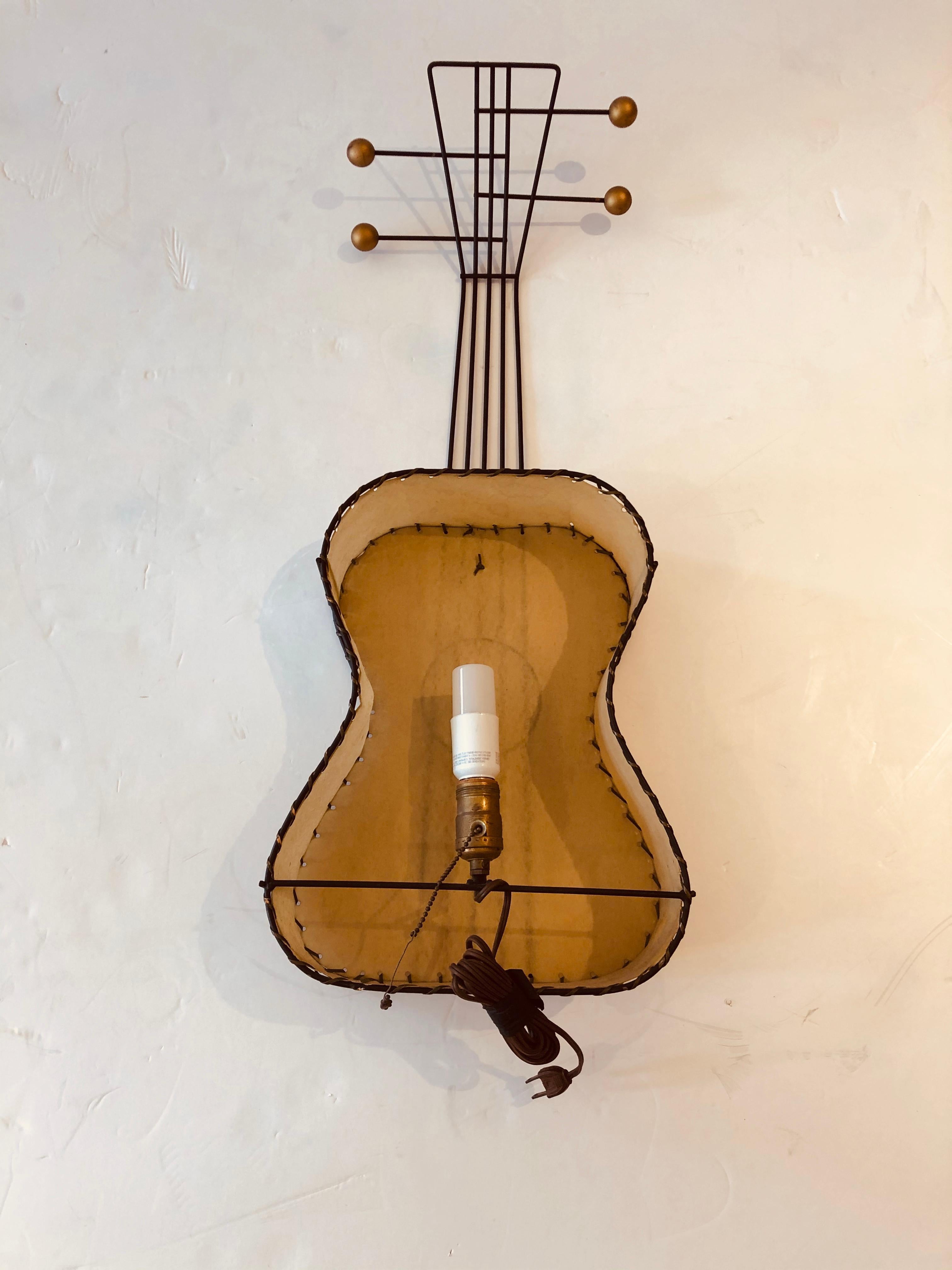 Super Cool Mid-Century Modern Frederick Weinberg Guitar Wall Sconce For Sale 2