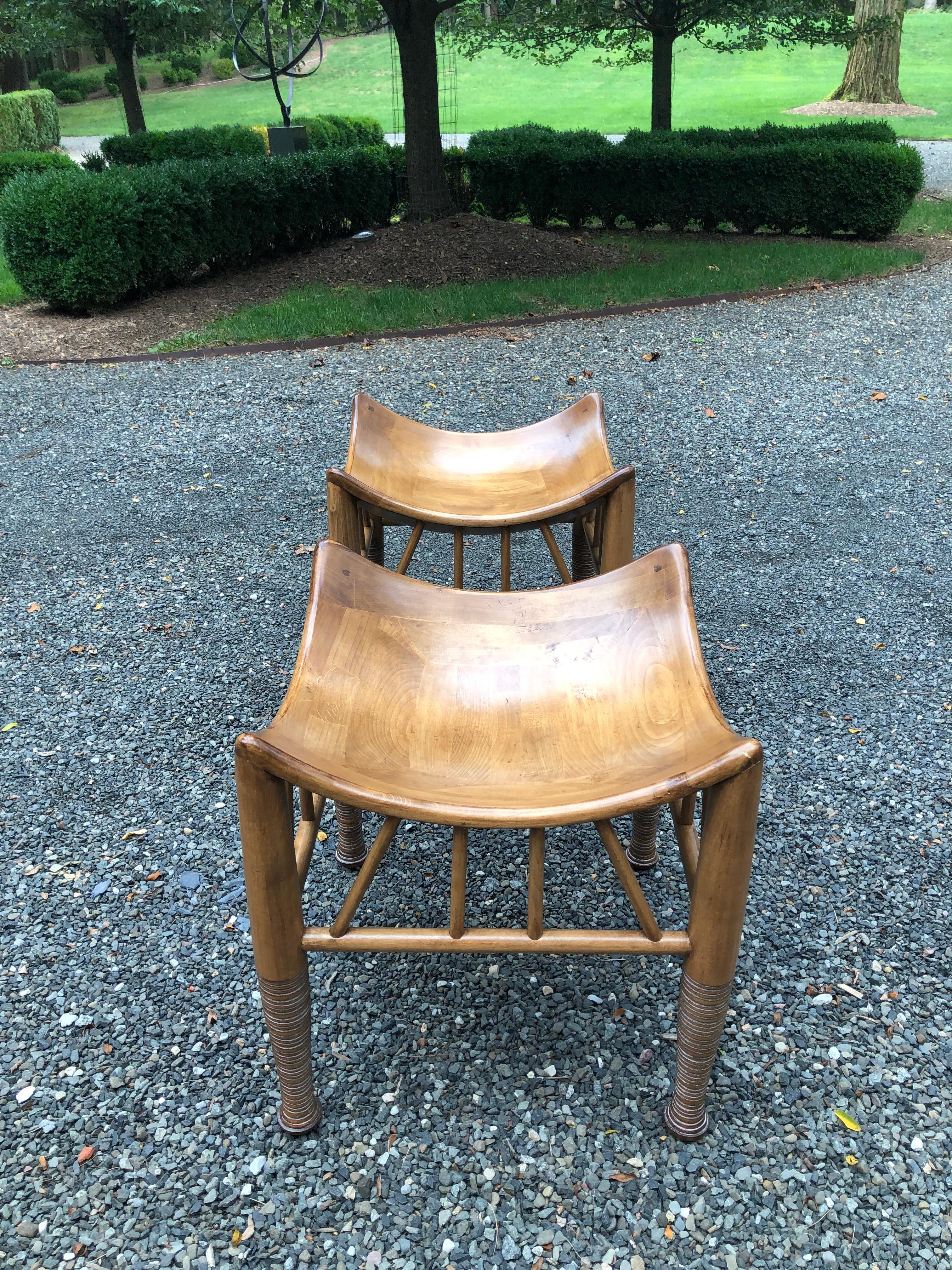 Mid-20th Century Super Cool Pair of Liberty of London Style Wooden Thebes Stools