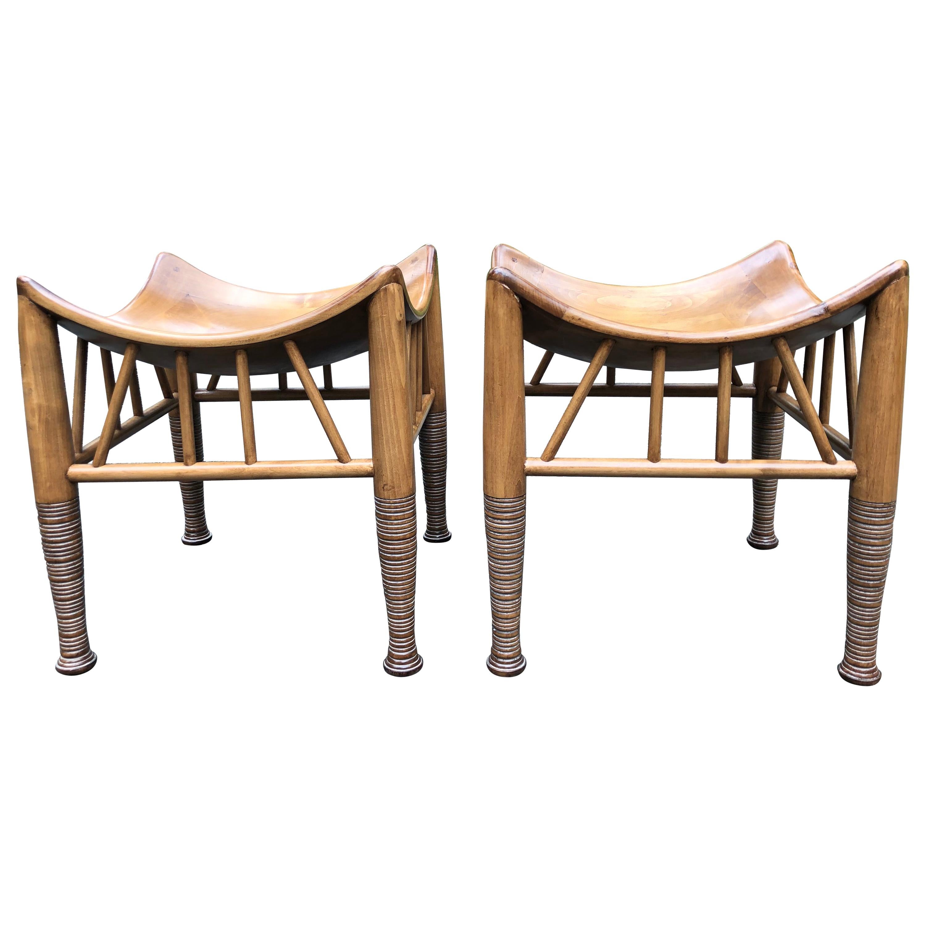 Super Cool Pair of Liberty of London Style Wooden Thebes Stools