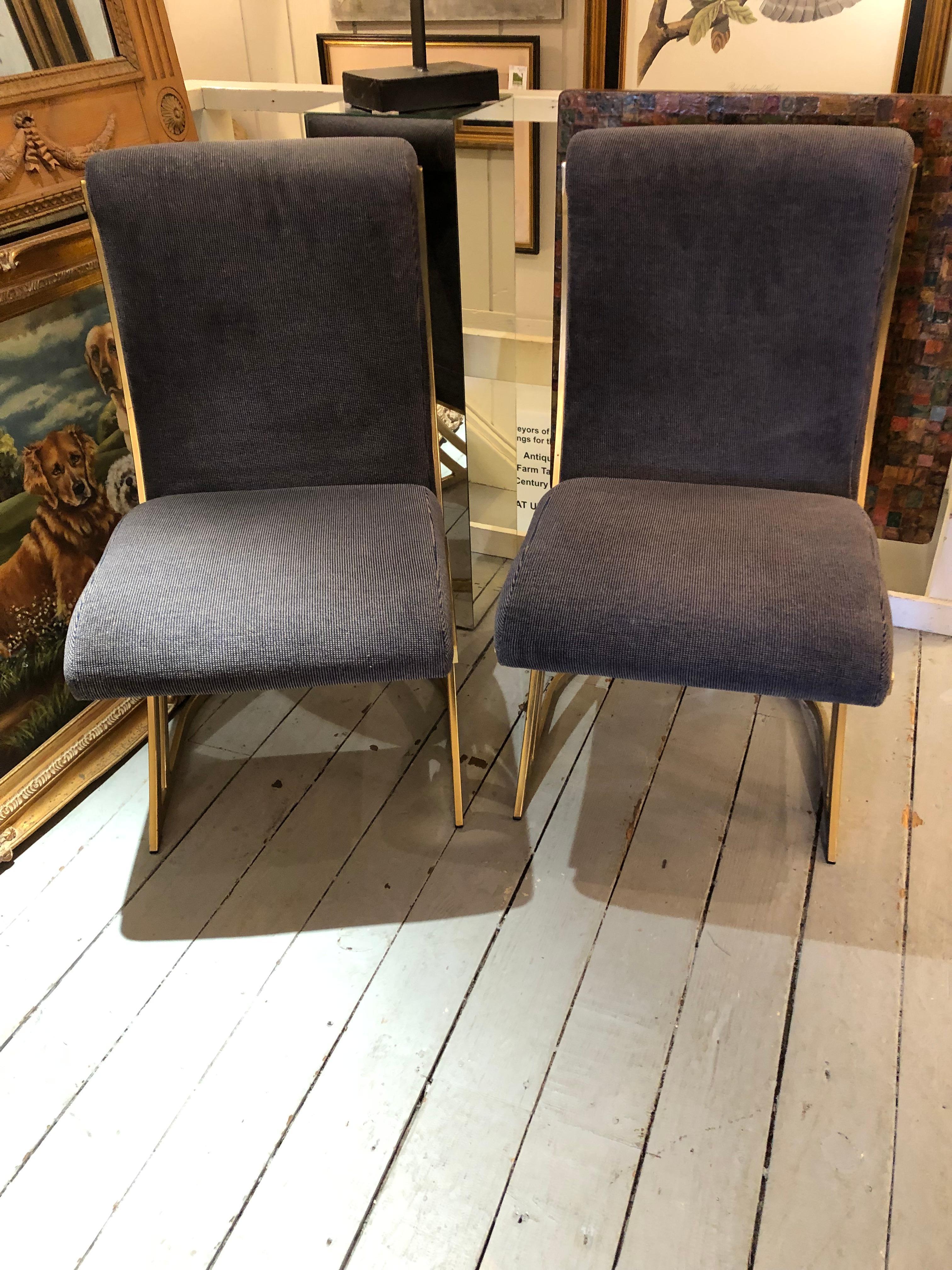 Super Cool Set of 4 Mid-Century Modern Brass and Upholstered Dining Chairs In Good Condition In Hopewell, NJ