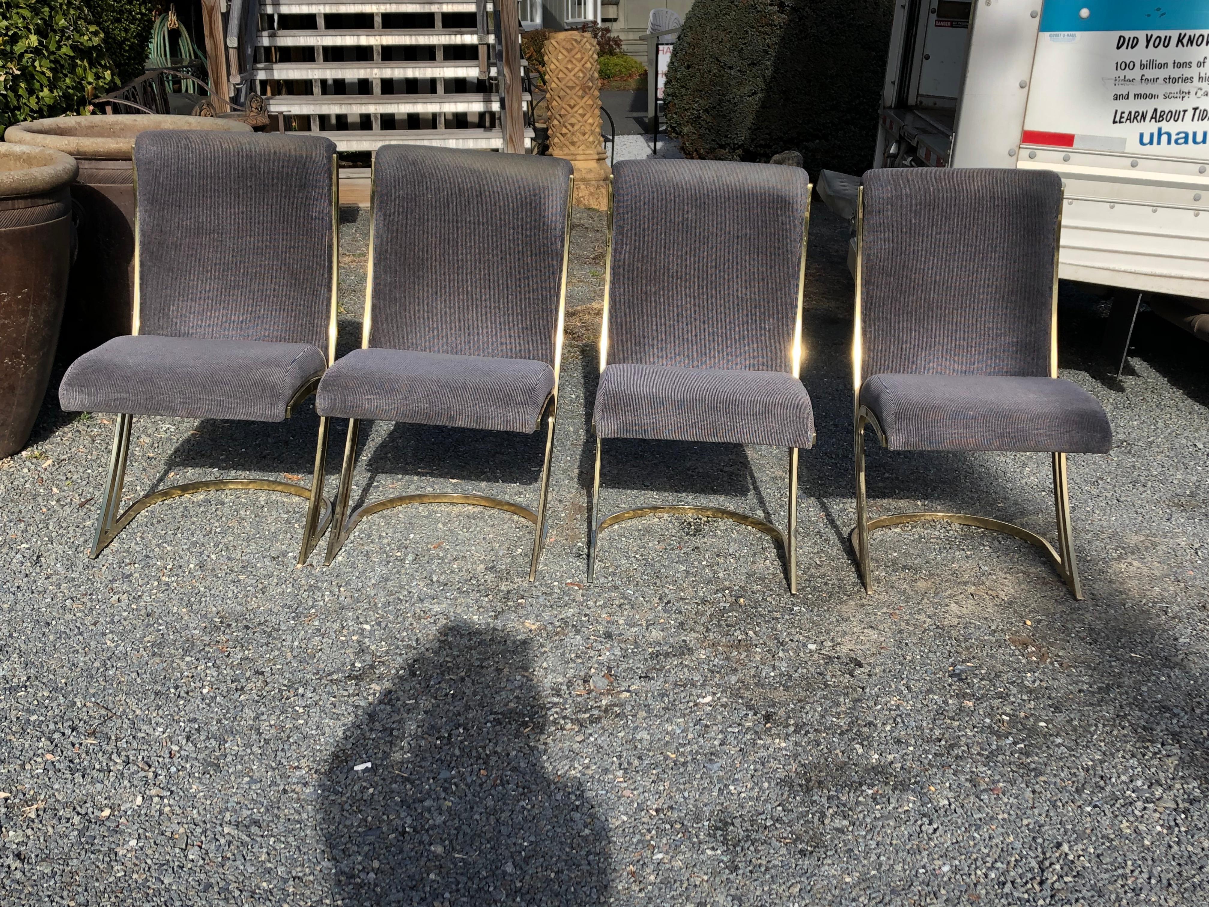 Late 20th Century Super Cool Set of 4 Mid-Century Modern Brass and Upholstered Dining Chairs