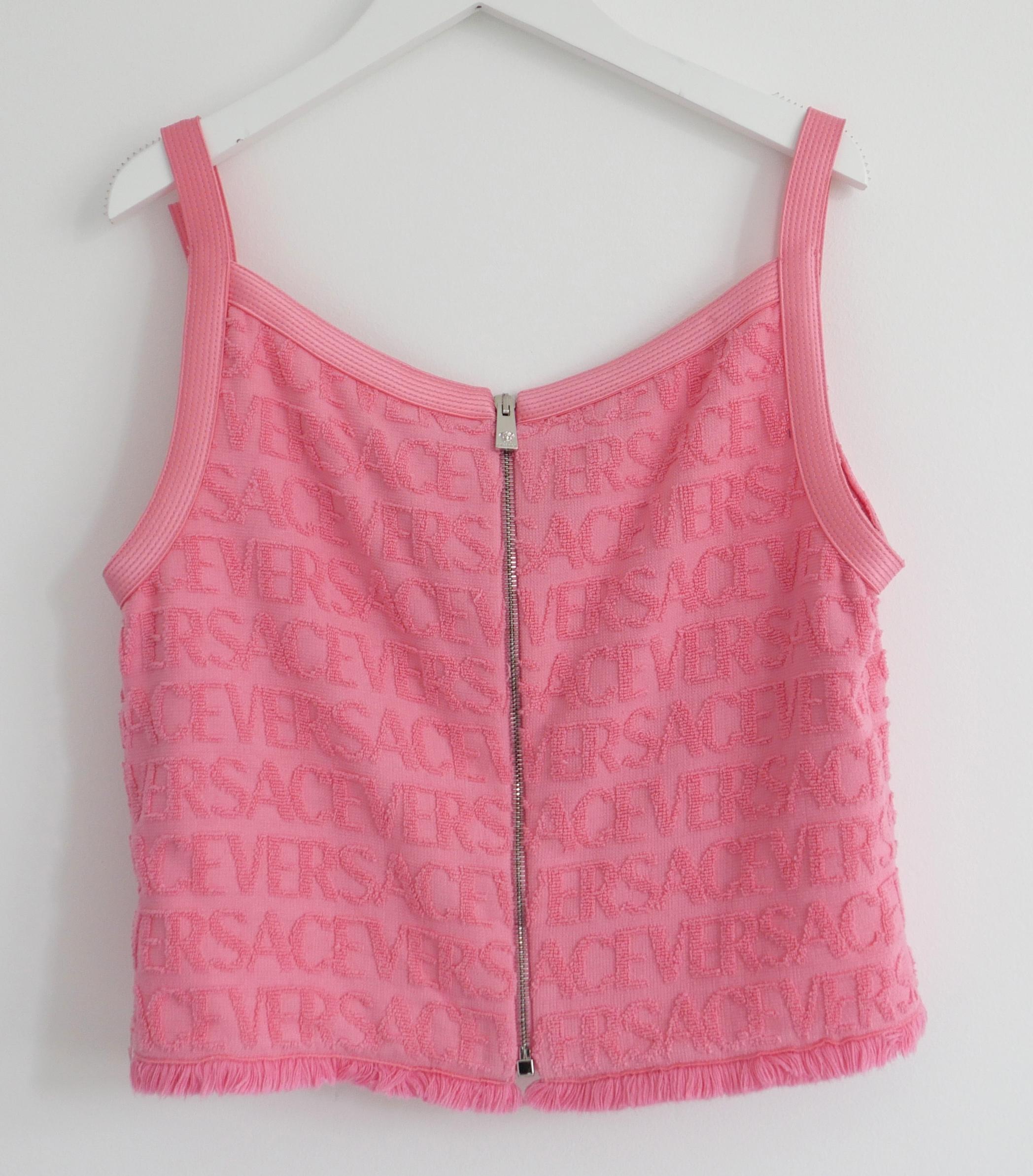 Super cool Versace X Dua Lipa Cotton Terry Logo Crop Top In condizioni Nuovo in vendita a London, GB
