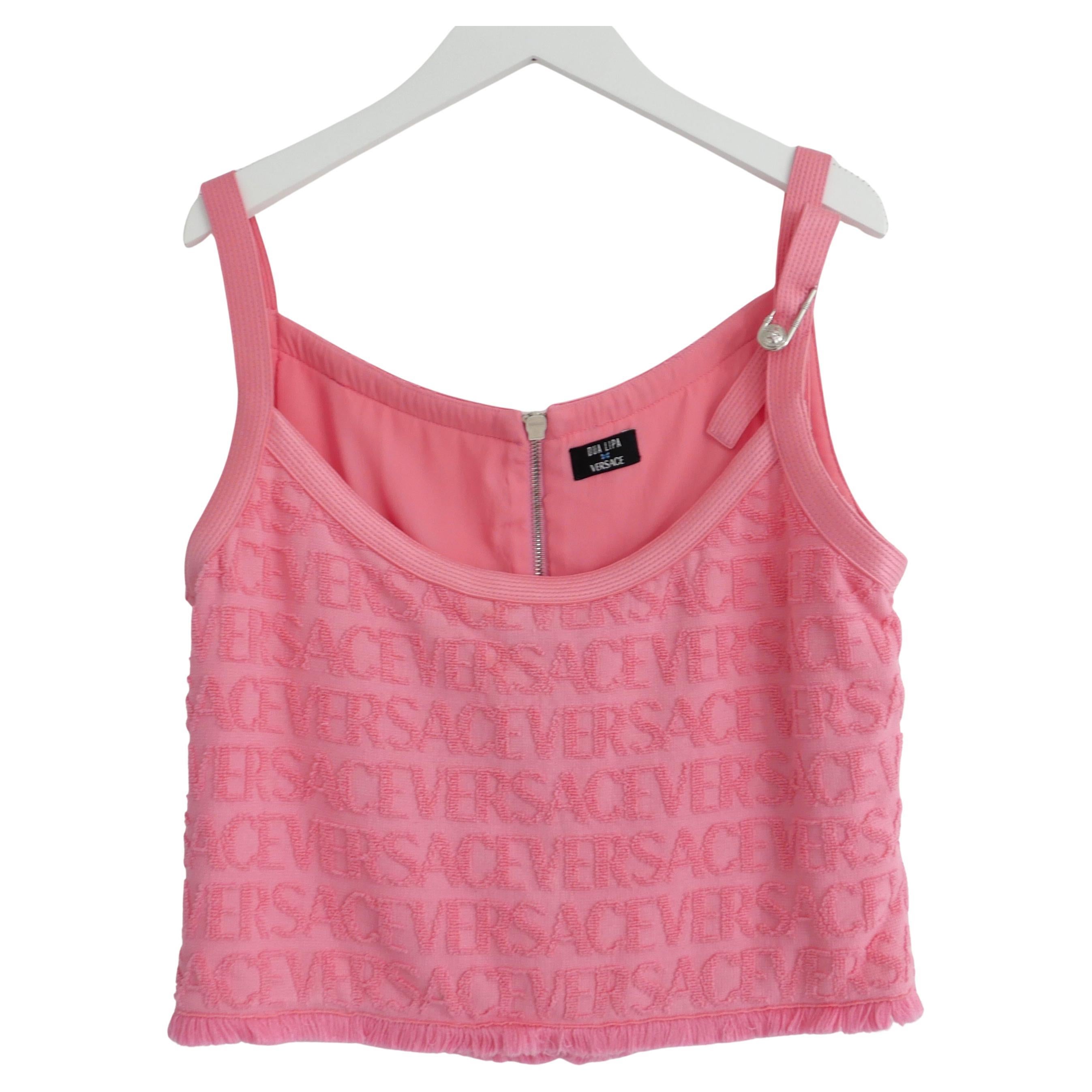 Super cool Versace X Dua Lipa Cotton Terry Logo Crop Top in vendita