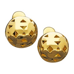 Super Cool Vintage Gold Sphere Cut Out Clip Earrings circa 1980s by Bulgari