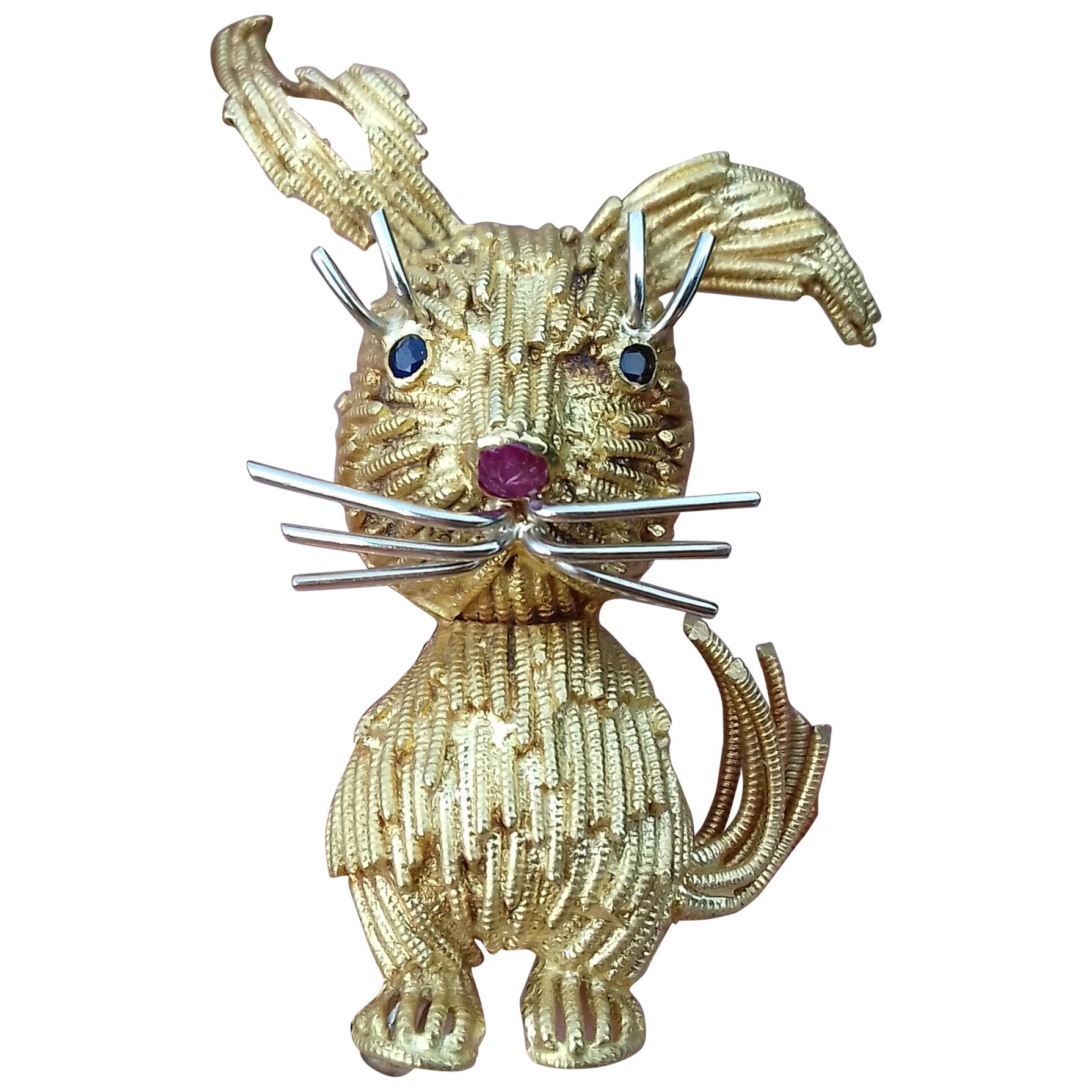 Super Cute Brooch in Yellow and White Gold Rabbit Easter