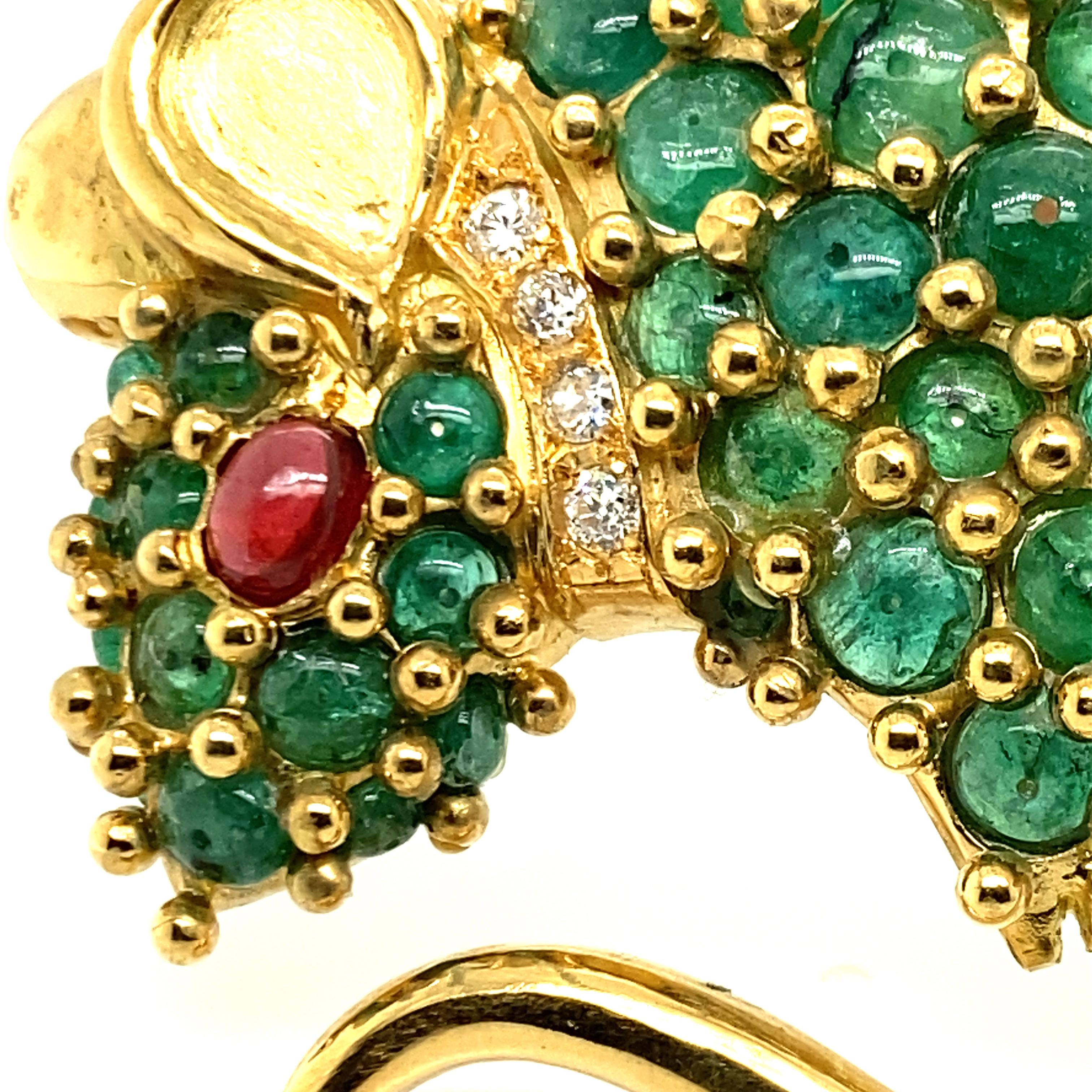 Women's or Men's Super Cute Emerald, Diamond, and Garnet Mouse in 18 Karat Yellow Gold