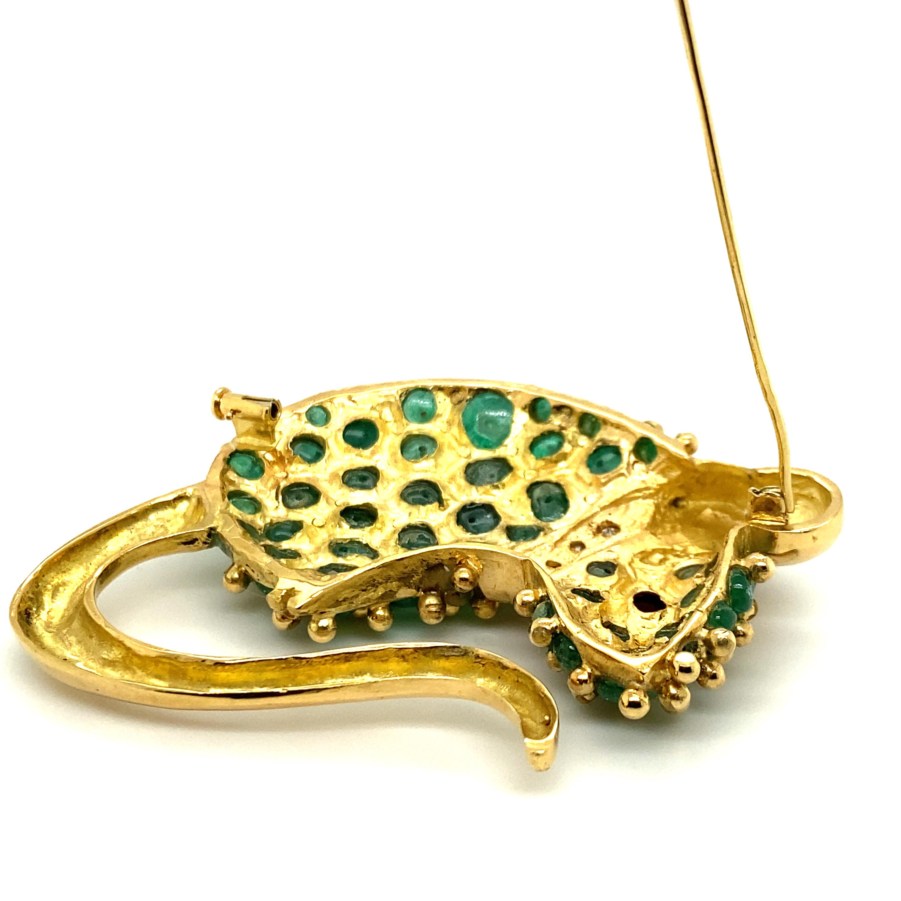 Super Cute Emerald, Diamond, and Garnet Mouse in 18 Karat Yellow Gold 3