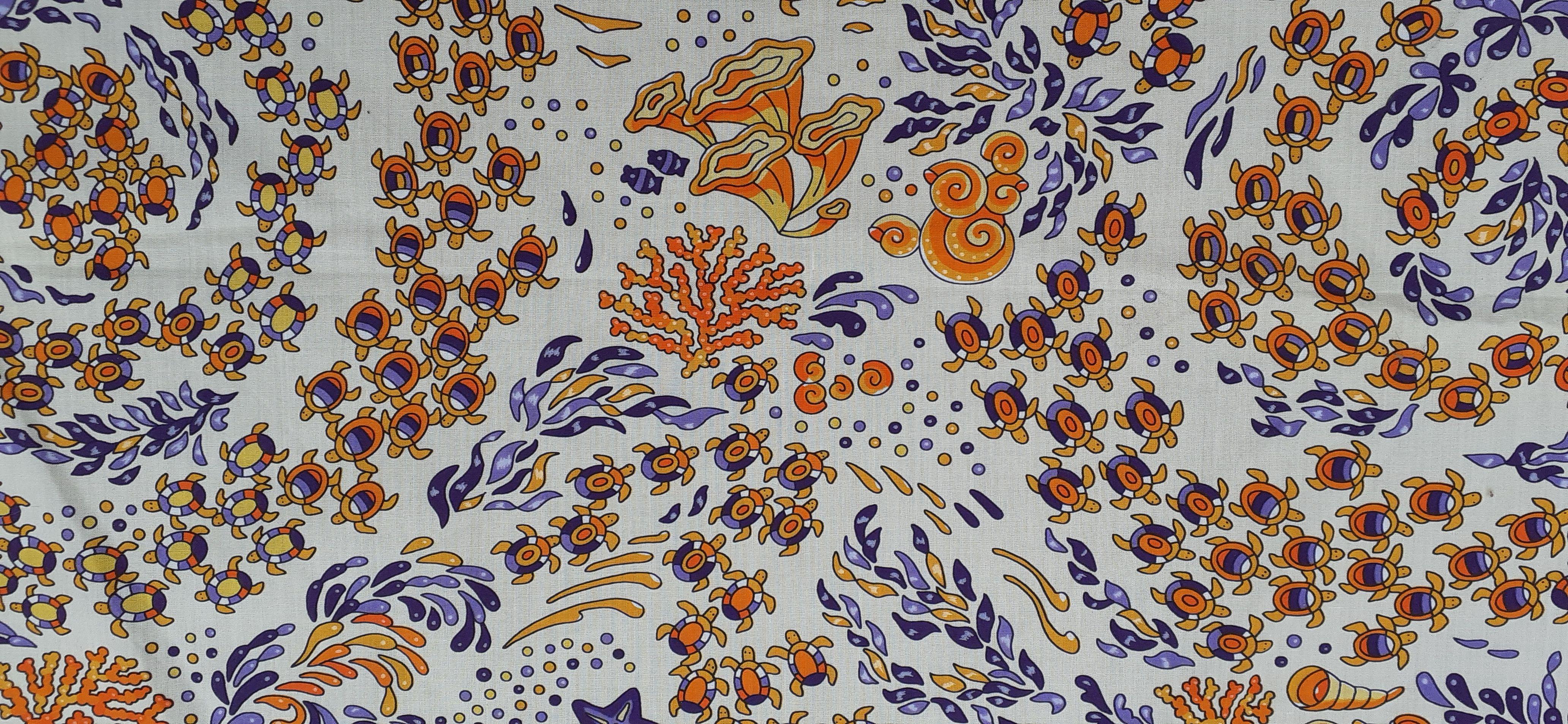 Super Cute Hermès Cotton Scarf L'ile Aux Tortues Turtle Ingun 70 cm RARE 6