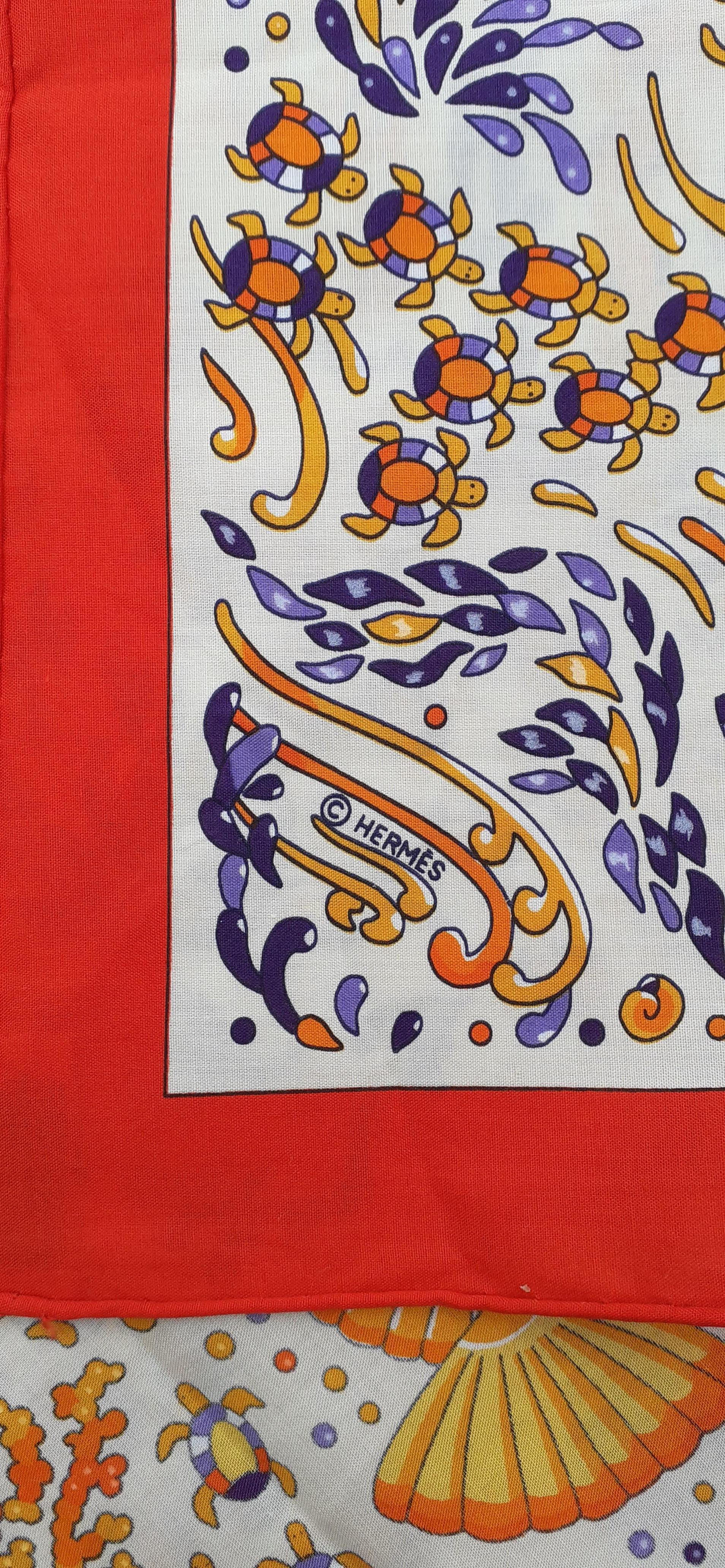 Super Cute Hermès Cotton Scarf L'ile Aux Tortues Turtle Ingun 70 cm RARE 7