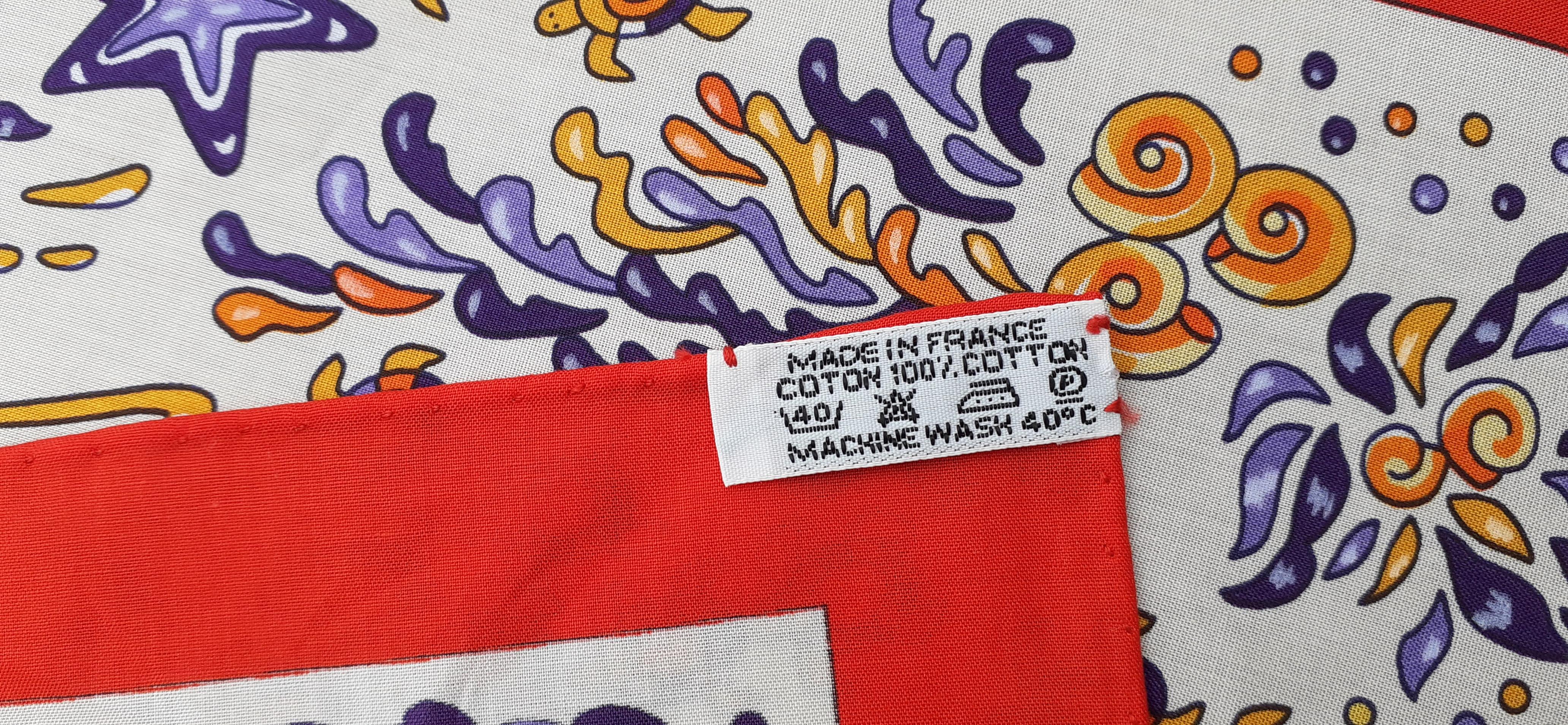 Super Cute Hermès Cotton Scarf L'ile Aux Tortues Turtle Ingun 70 cm RARE 8