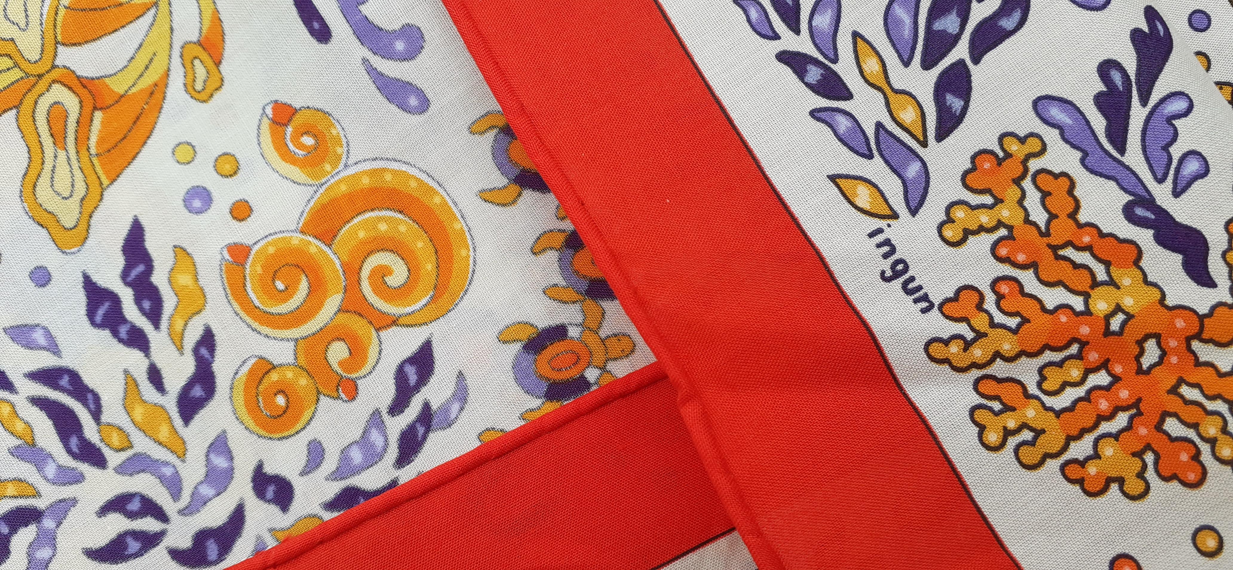 Super Cute Hermès Cotton Scarf L'ile Aux Tortues Turtle Ingun 70 cm RARE 9