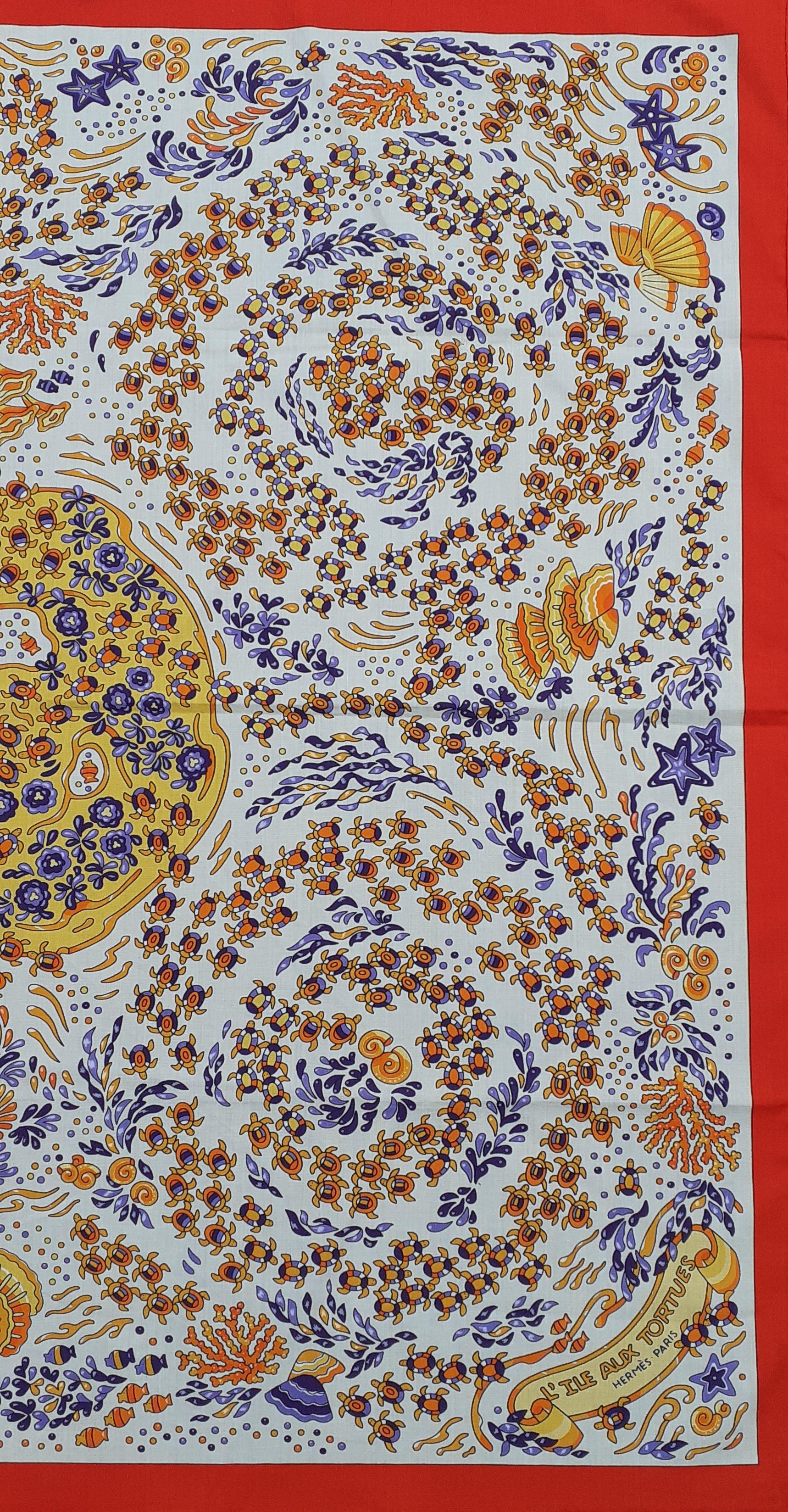 Women's Super Cute Hermès Cotton Scarf L'ile Aux Tortues Turtle Ingun 70 cm RARE