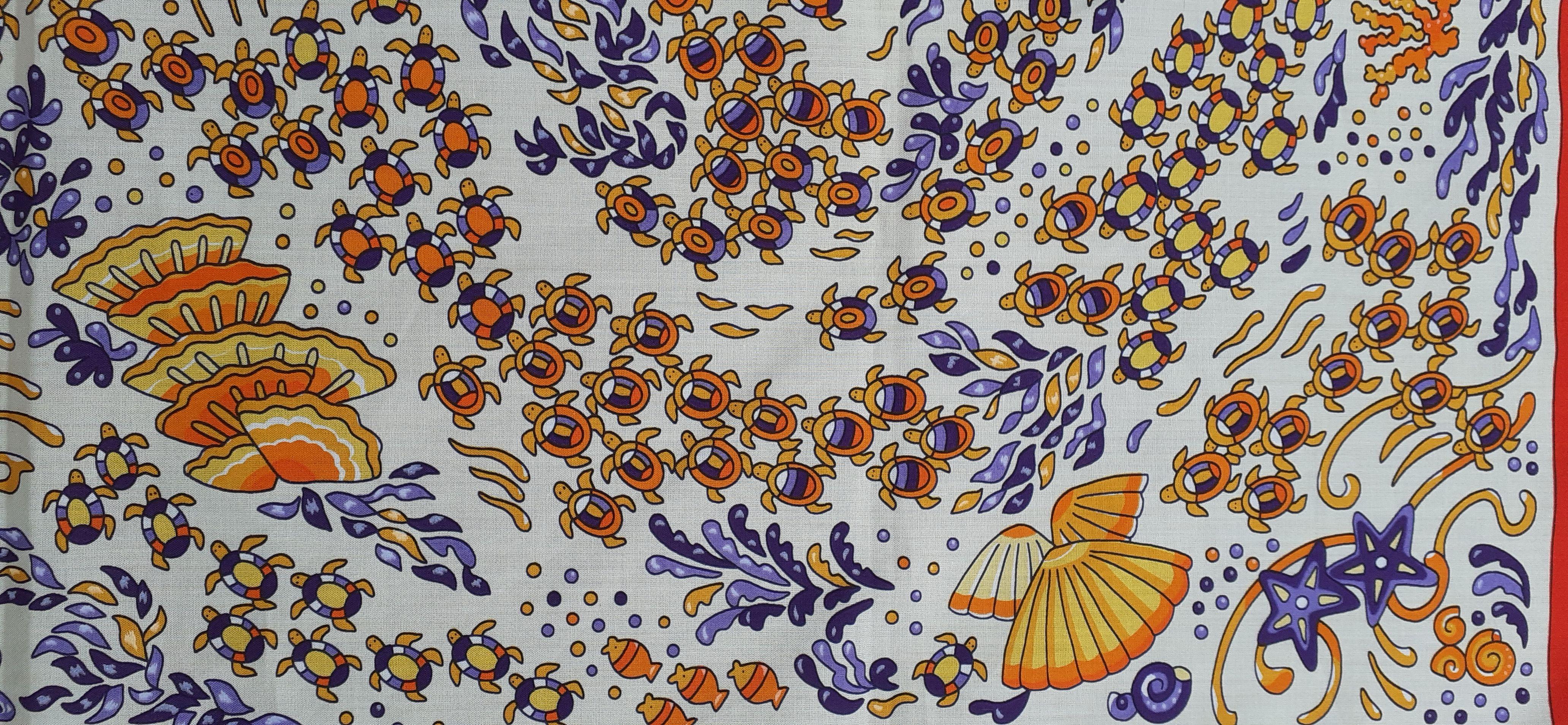 Super Cute Hermès Cotton Scarf L'ile Aux Tortues Turtle Ingun 70 cm RARE 5