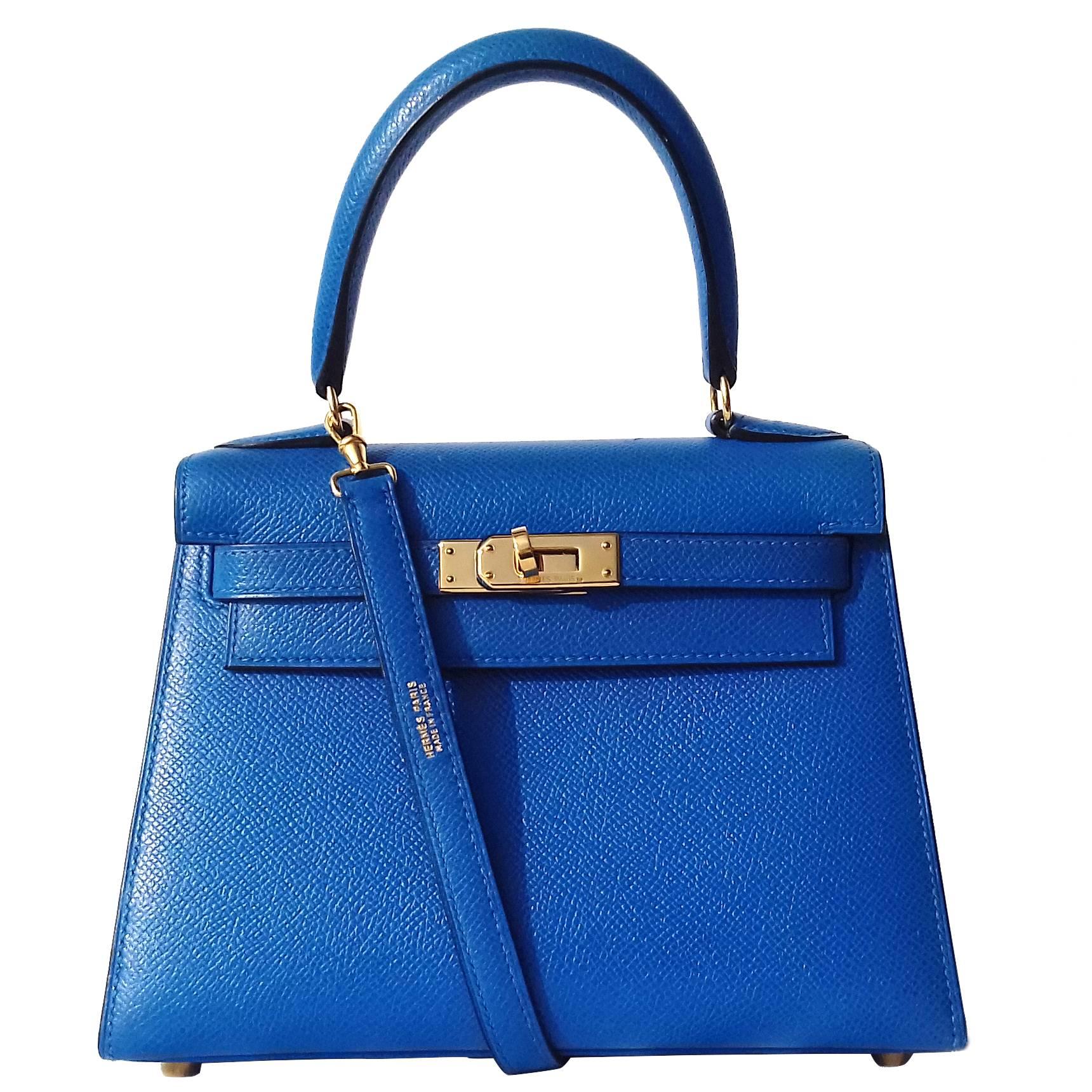 Super Cute Hermes Mini Kelly Sellier Bag Blue Courchevel Leather GHD 20 cm