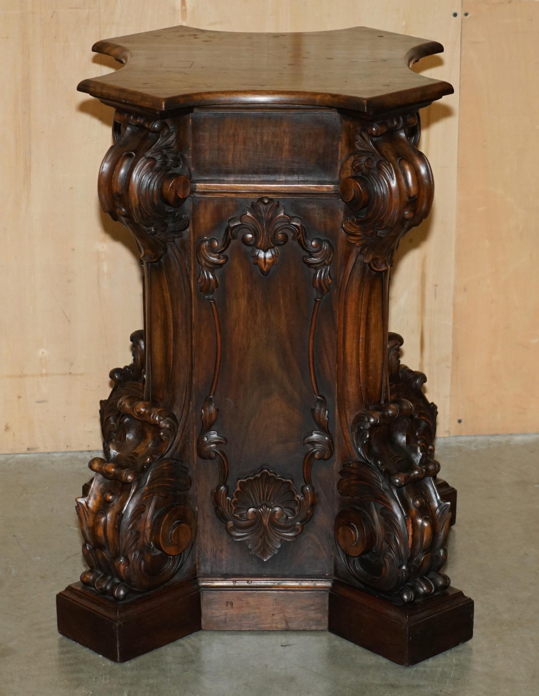 SUPER DECORATIVE ANTIQUE FLAMED HARDWOOD HEAVILY CARVED DiSPLAY PEDESTAL For Sale 5