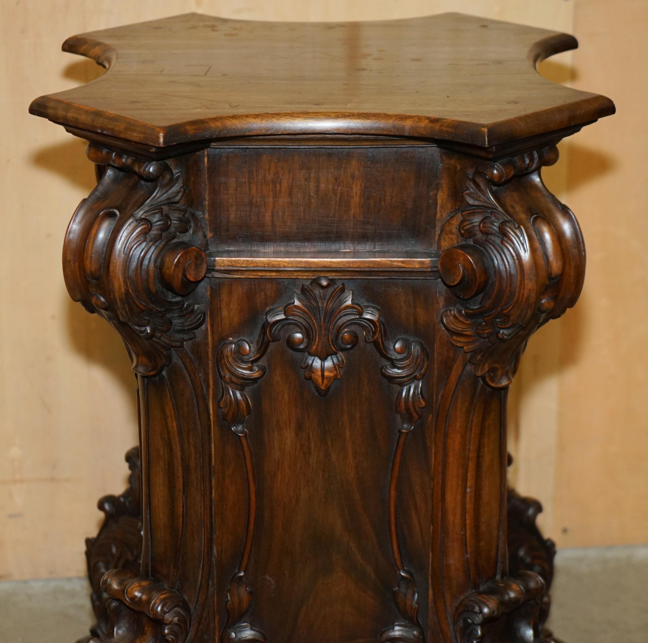 SUPER DECORATIVE ANTIQUE FLAMED HARDWOOD HEAVILY CARVED DiSPLAY PEDESTAL For Sale 6