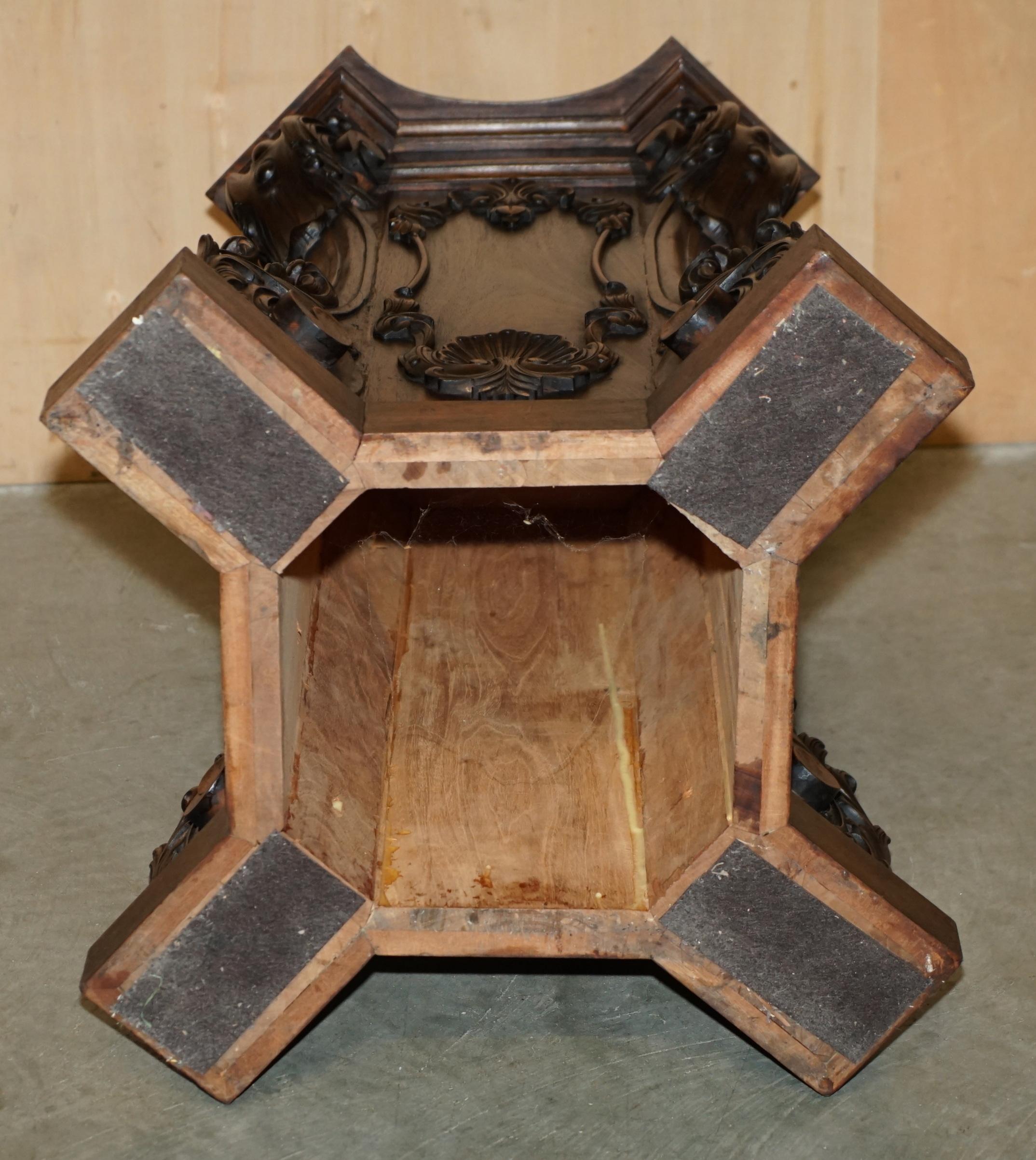 SUPER DECORATIVE ANTIQUE FLAMED HARDWOOD HEAVILY CARVED DiSPLAY PEDESTAL For Sale 8