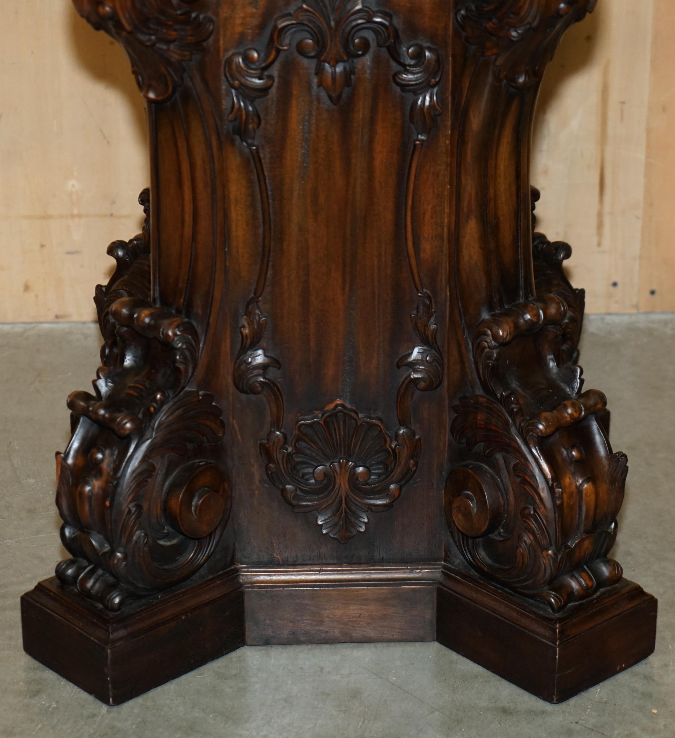 English SUPER DECORATIVE ANTIQUE FLAMED HARDWOOD HEAVILY CARVED DiSPLAY PEDESTAL For Sale
