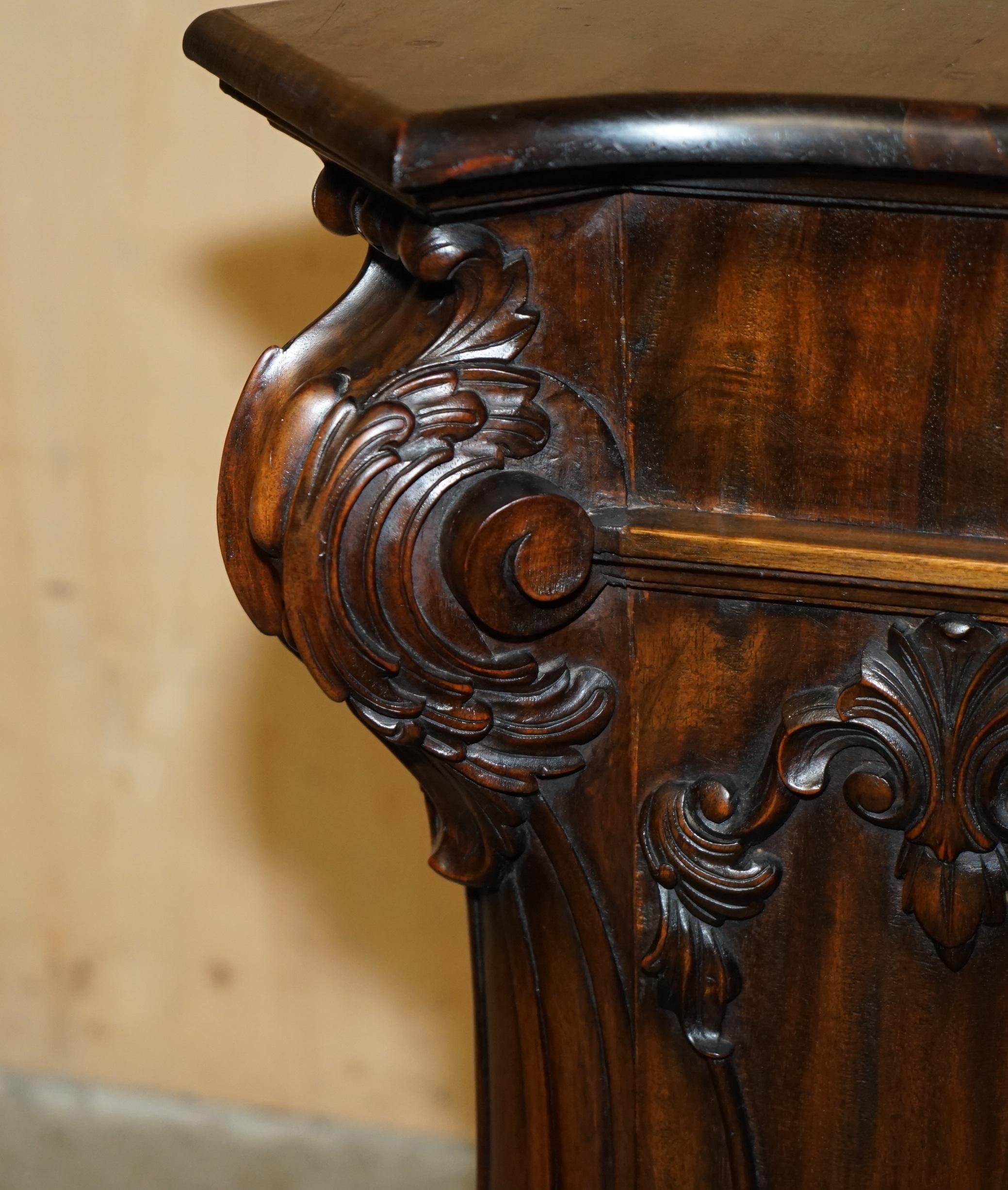 Hand-Crafted SUPER DECORATIVE ANTIQUE FLAMED HARDWOOD HEAVILY CARVED DiSPLAY PEDESTAL For Sale