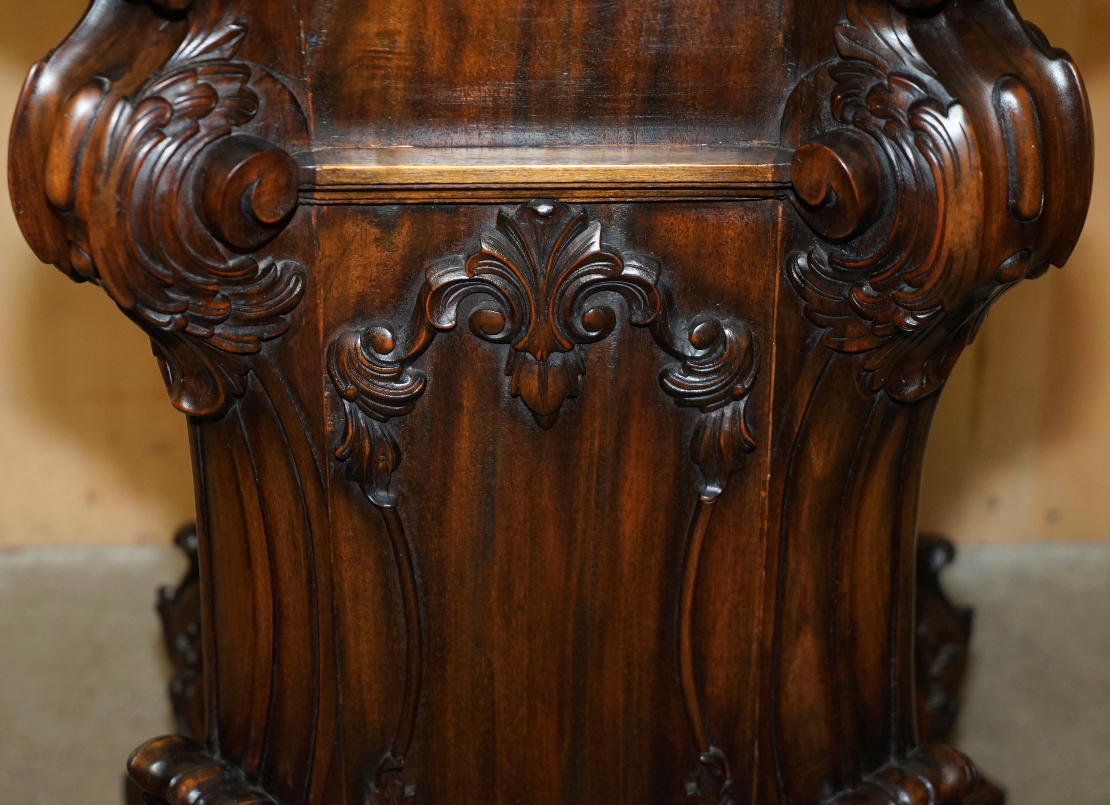 19th Century SUPER DECORATIVE ANTIQUE FLAMED HARDWOOD HEAVILY CARVED DiSPLAY PEDESTAL For Sale