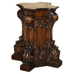 SUPER DEKORATIVES ANTIQUE FLAMED HARDWOOD HEAVILY CARVED DiSPLAY PEDESTAL