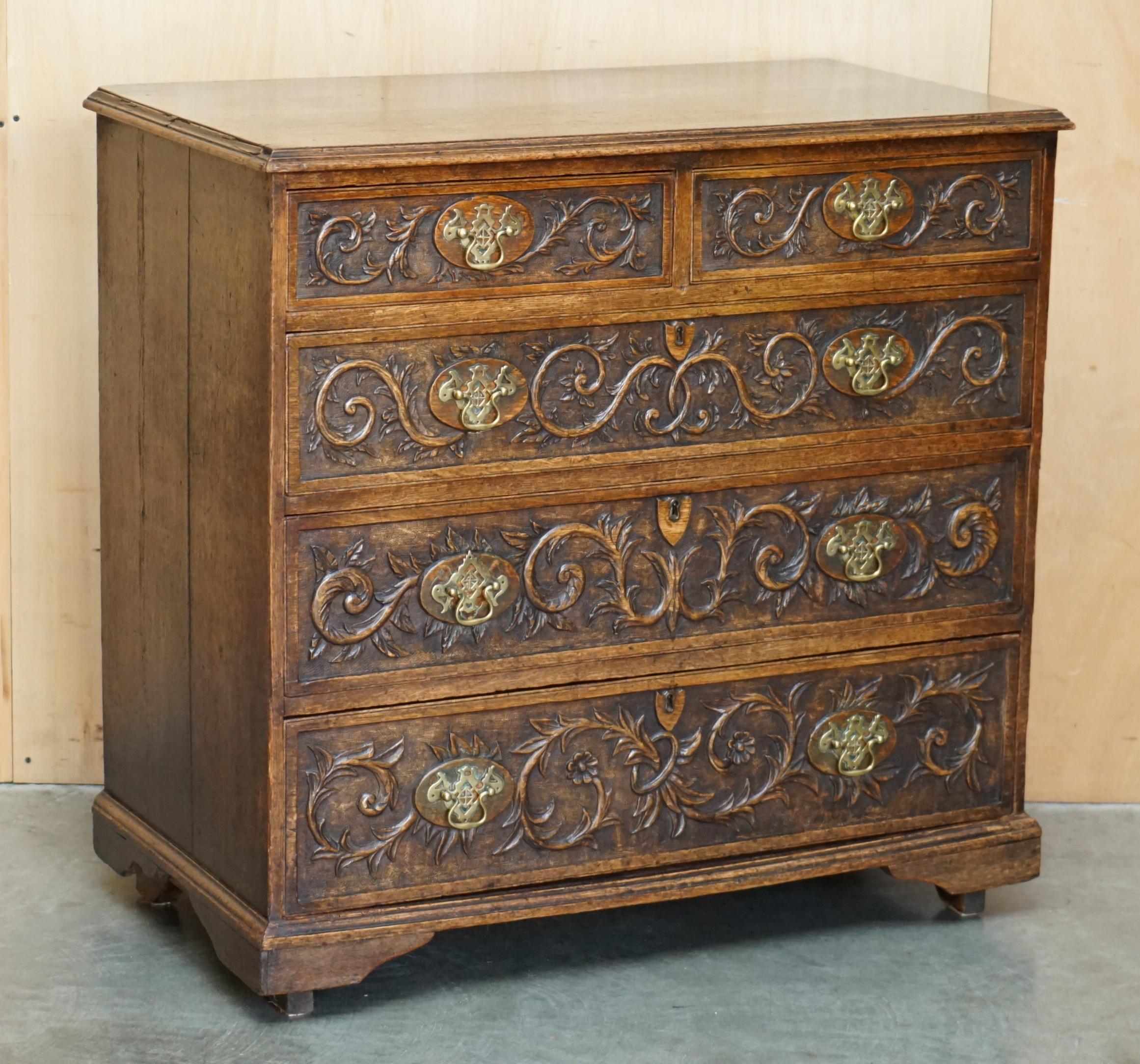 Royal House Antiques

Royal House Antiques is delighted to offer for sale this exquisite circa 1860-1880 English oak heavily carved Chest of Drawers

Please note the delivery fee listed is just a guide, it covers within the M25 only for the UK and