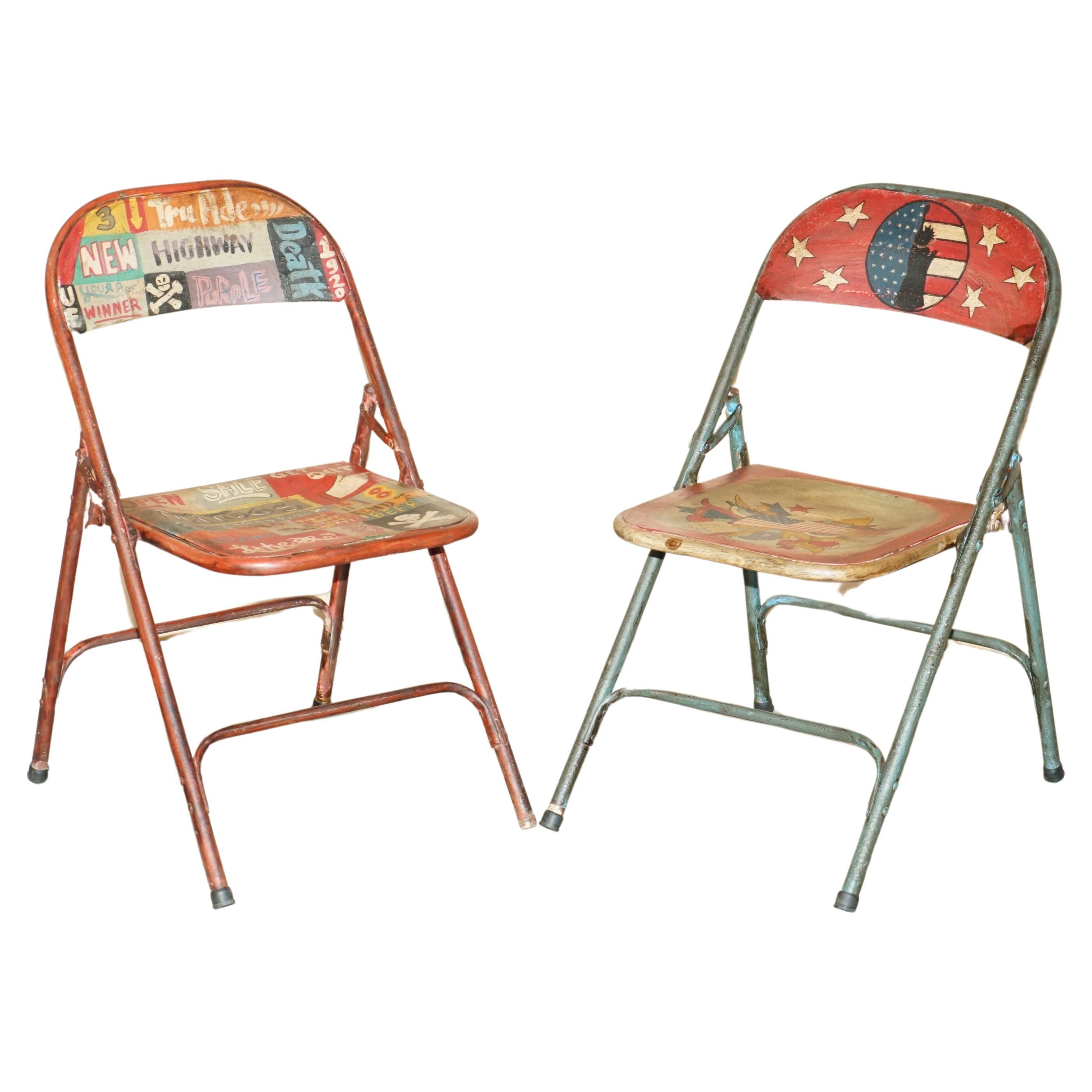 PAR SUPER DECORATIVO DE SILLAS PLEGABLES VINTAGE INDUSTRIAL PATROLIANA AMERICANA