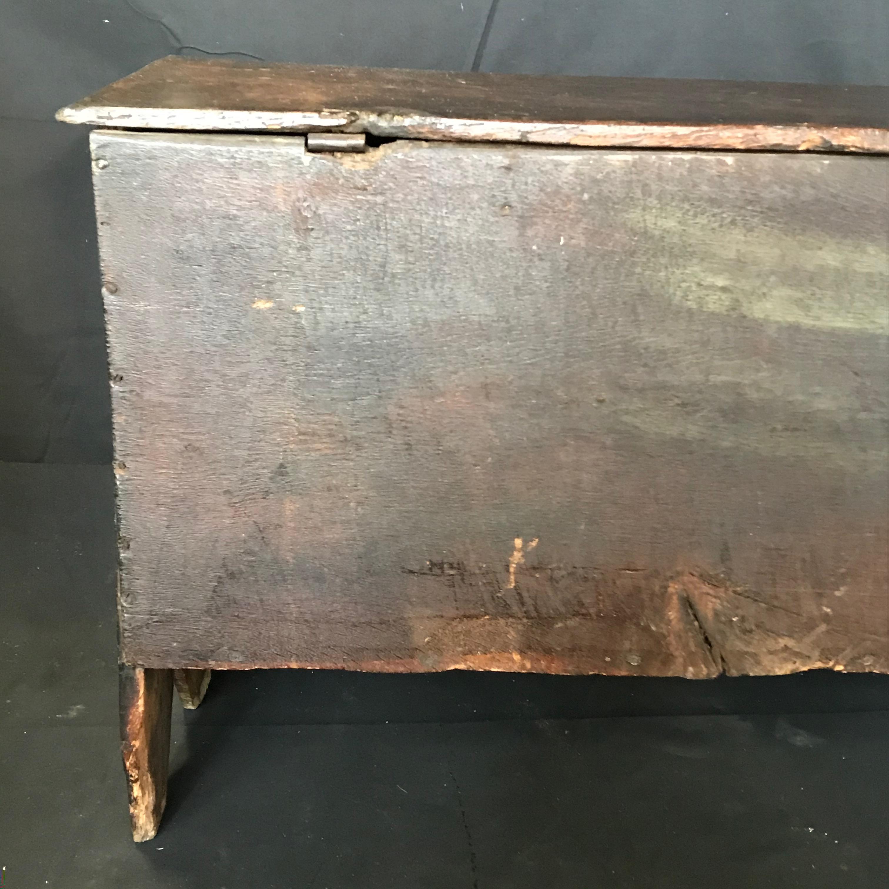 Super Early Antique 18th Century French Carved Coffer Chest For Sale 4