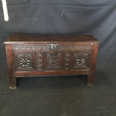 Super Early Antique 18th Century French Carved Coffer Chest