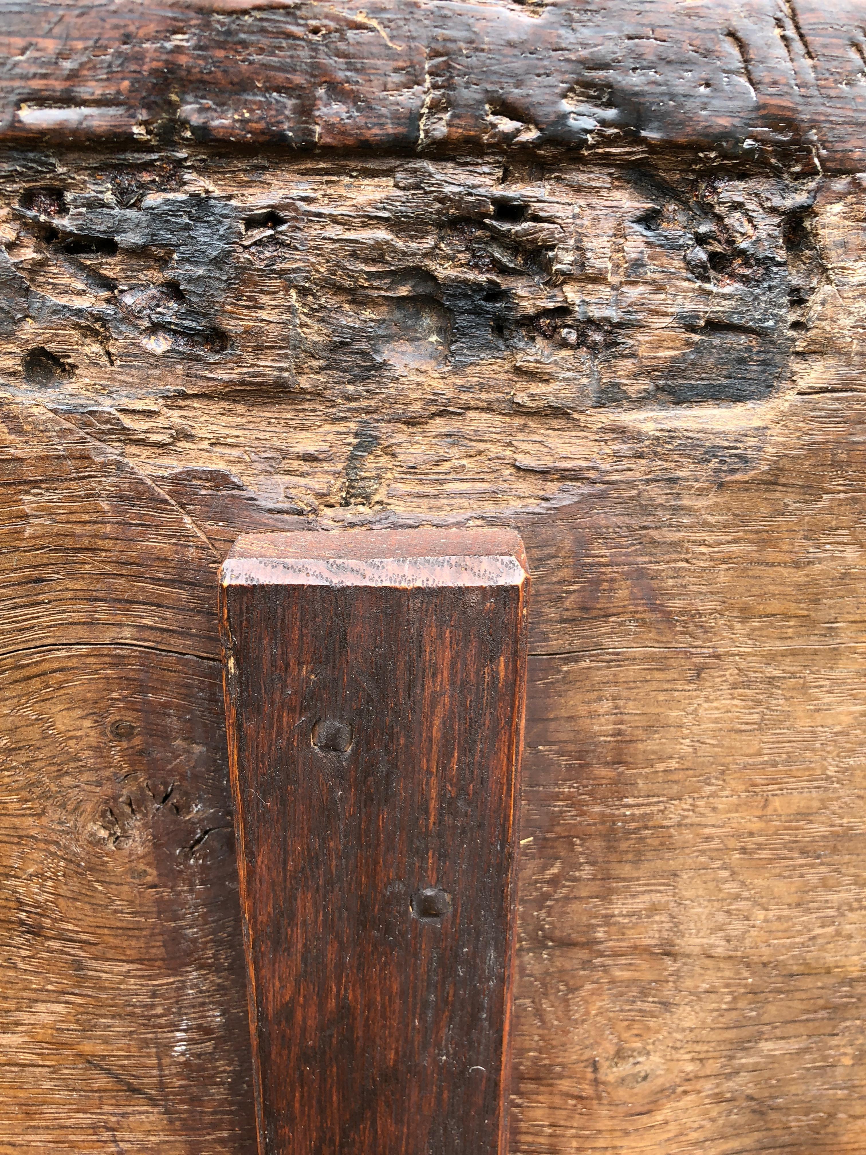 Super Early Large British Oak Coffer Trunk Dated 1591 15