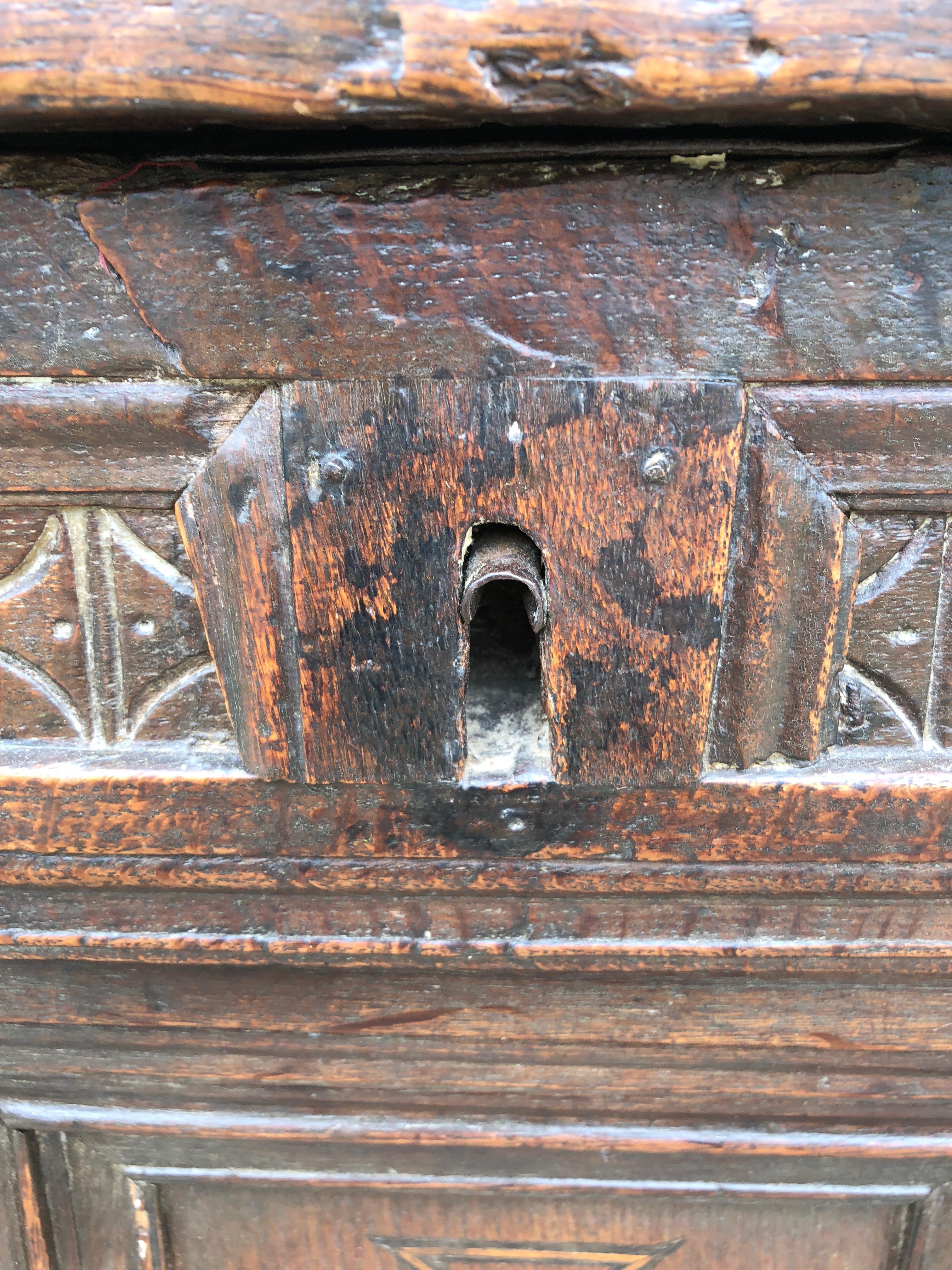 Super Early Large British Oak Coffer Trunk Dated 1591 1